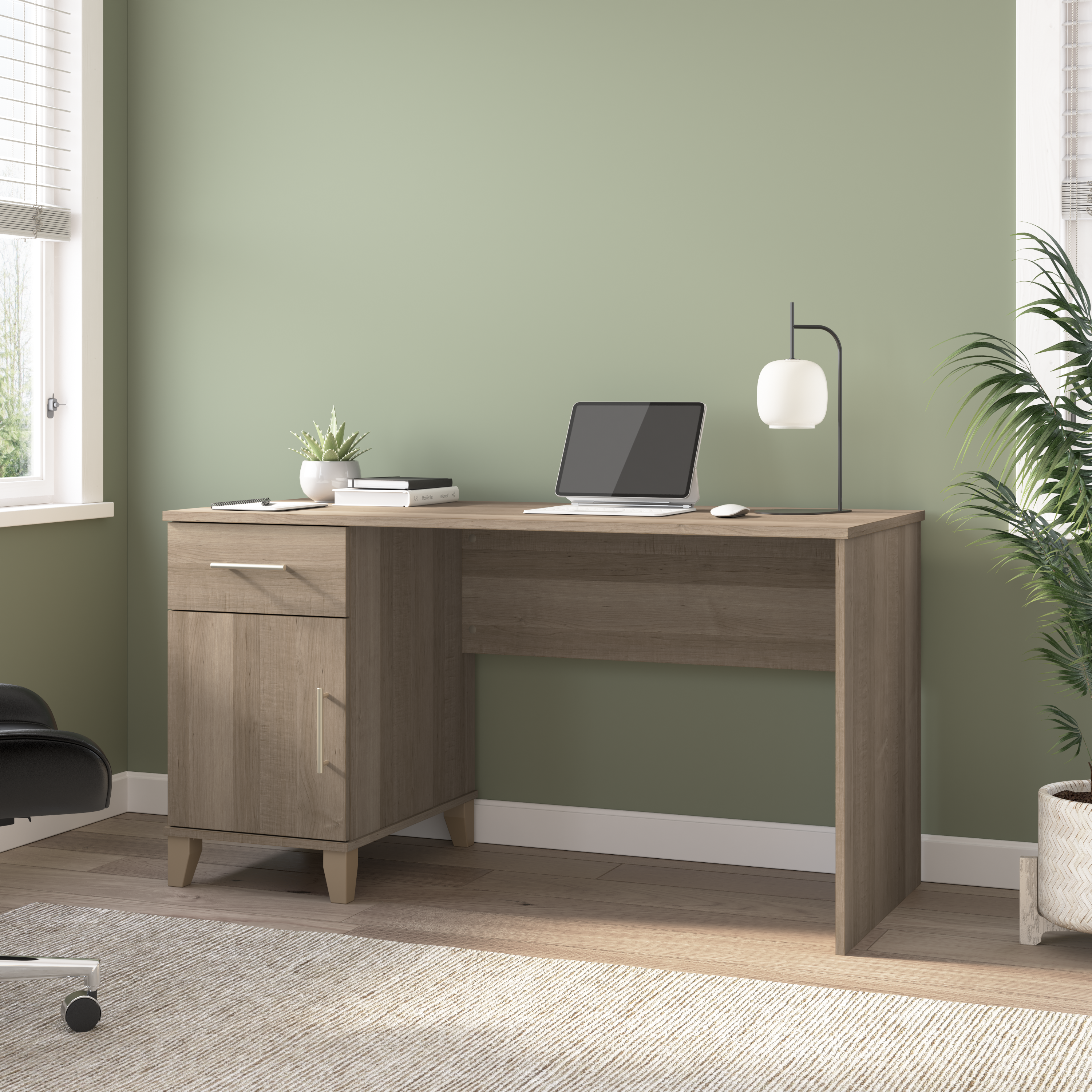 Shop Bush Furniture Somerset 54W Office Desk with Drawer and Storage Cabinet 01 WC81654 #color_ash gray