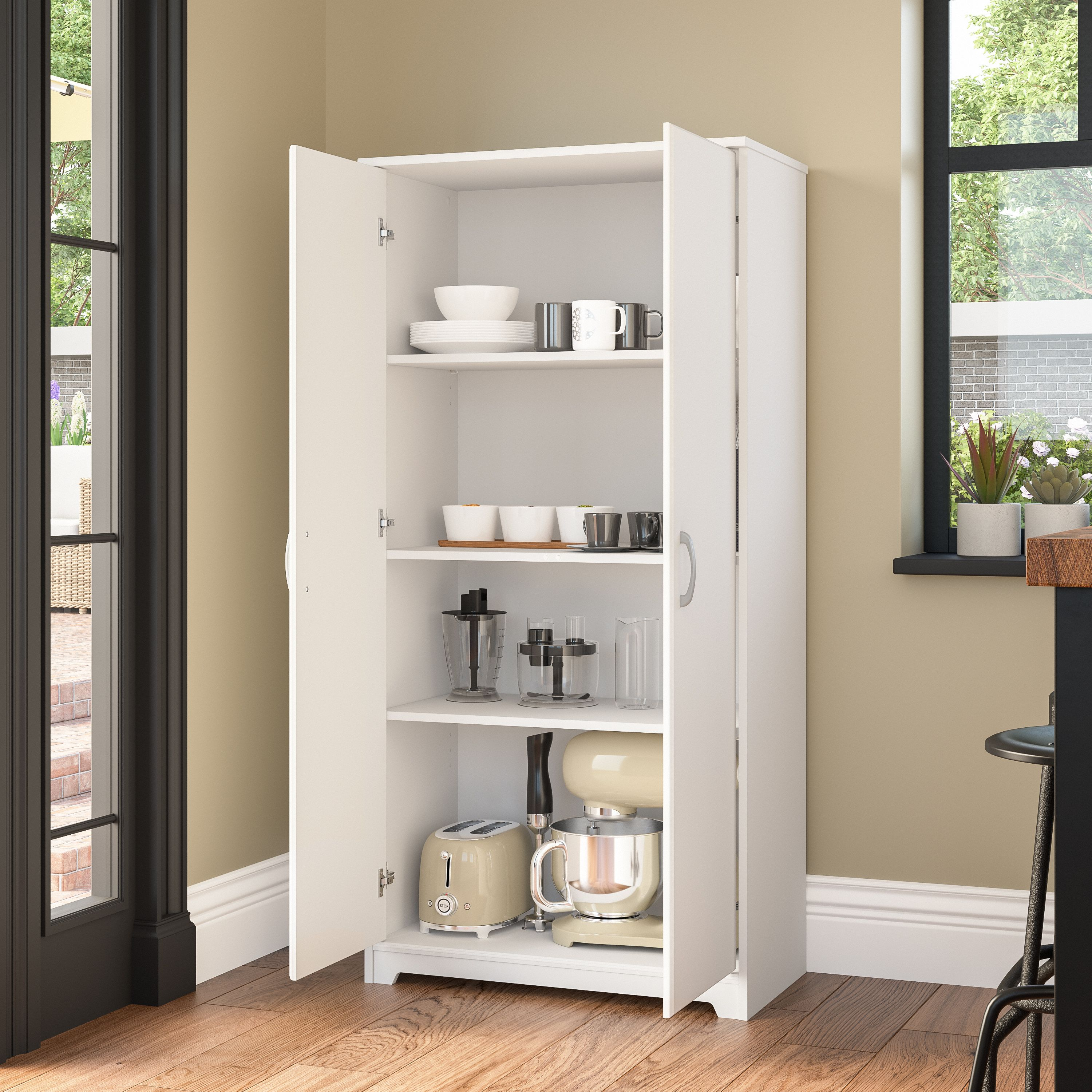Shop Bush Furniture Cabot Tall Kitchen Pantry Cabinet with Doors 06 WC31999-Z #color_white
