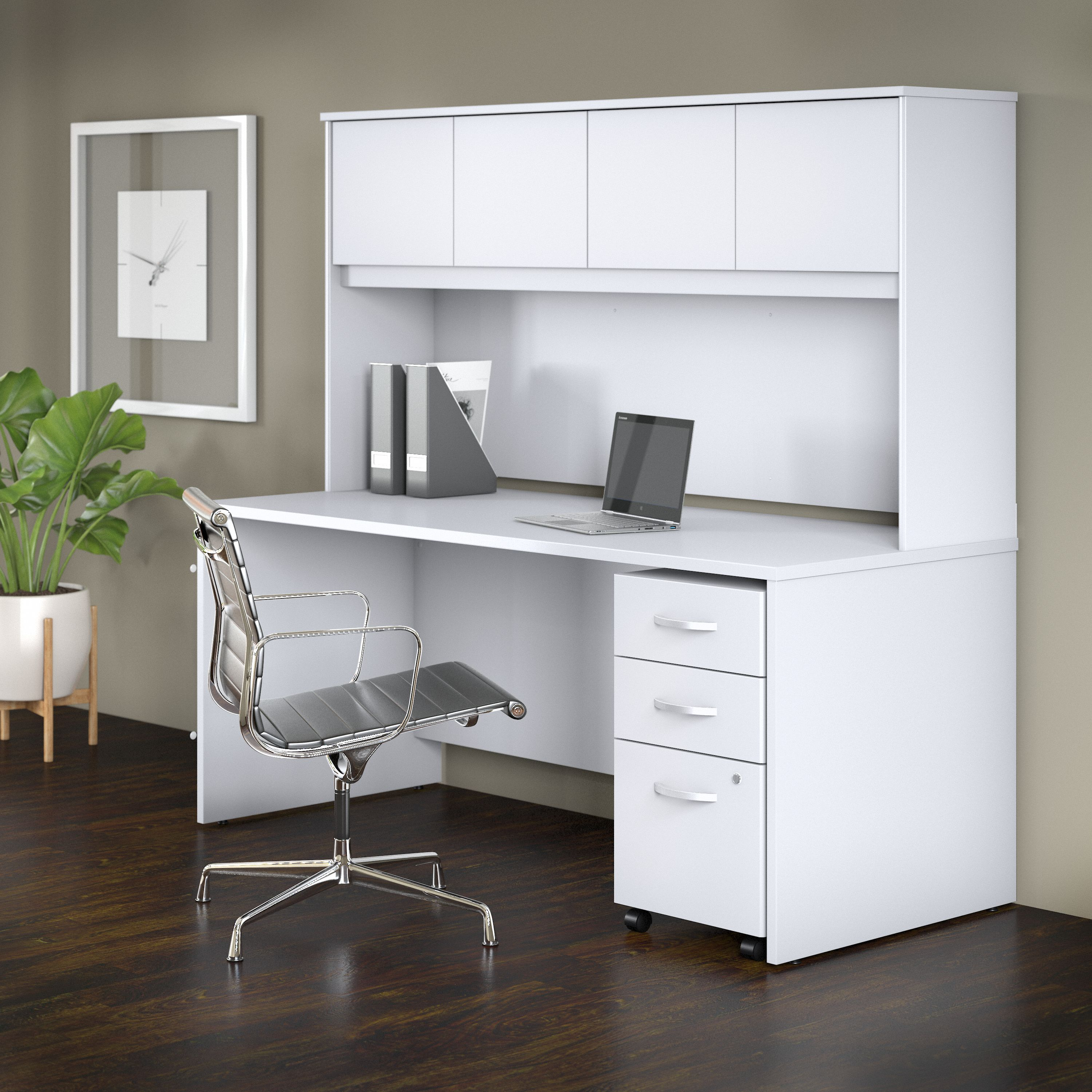 Shop Bush Business Furniture Studio C 72W x 30D Office Desk with Hutch and Mobile File Cabinet 01 STC011WHSU #color_white