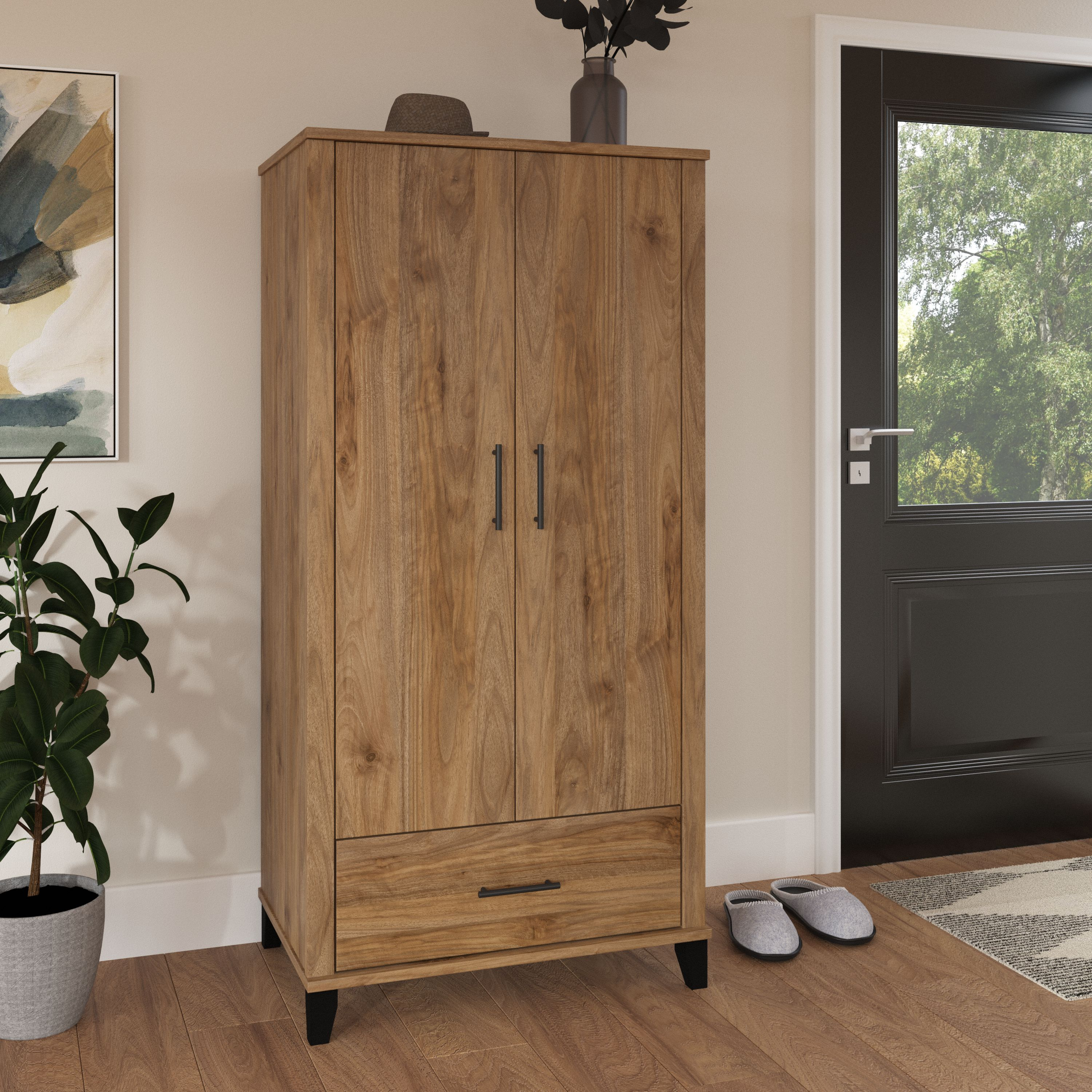 Shop Bush Furniture Somerset Tall Entryway Cabinet with Doors and Drawer 01 STS166FWK-Z1 #color_fresh walnut