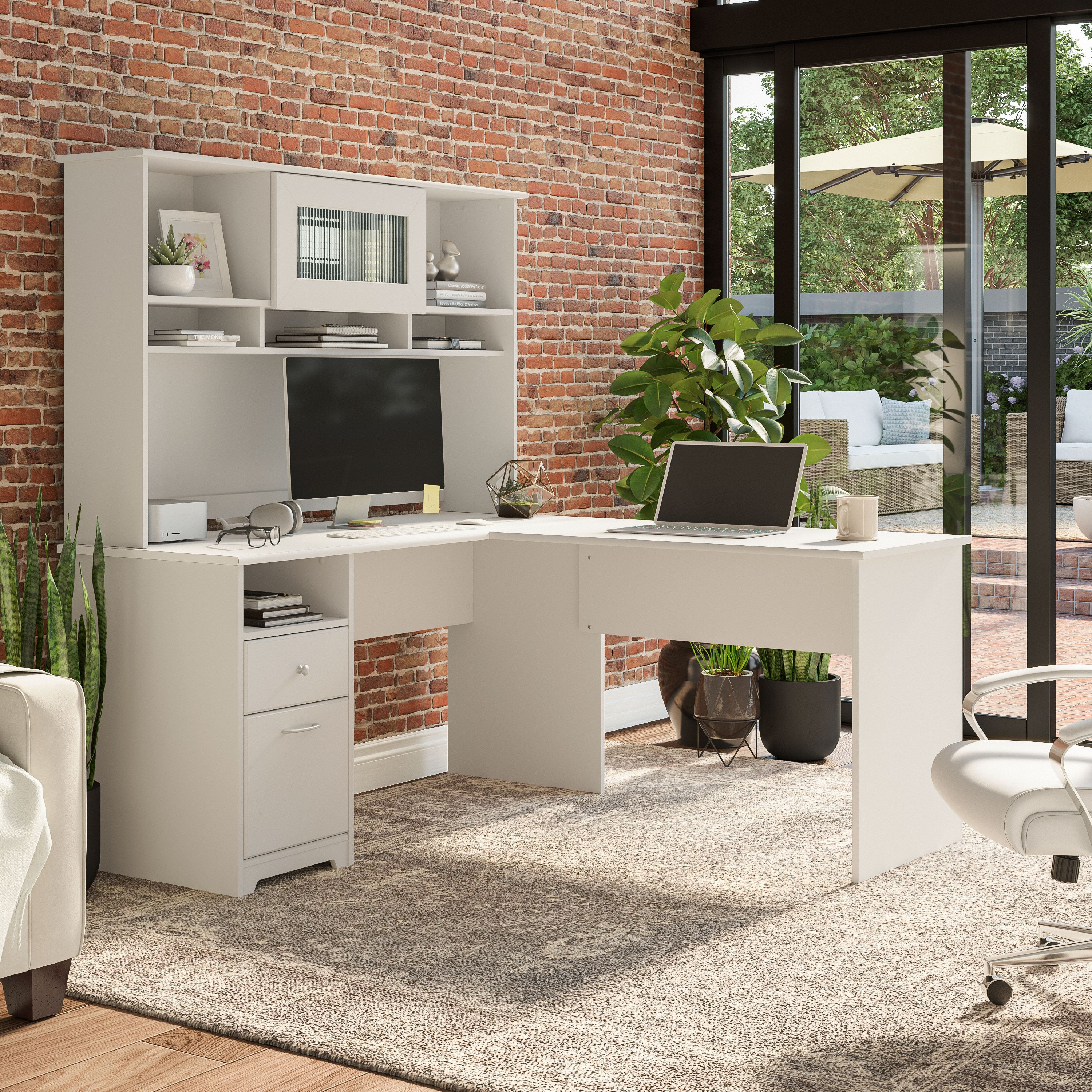 Shop Bush Furniture Cabot 60W L Shaped Computer Desk with Hutch and Drawers 01 CAB046WHN #color_white