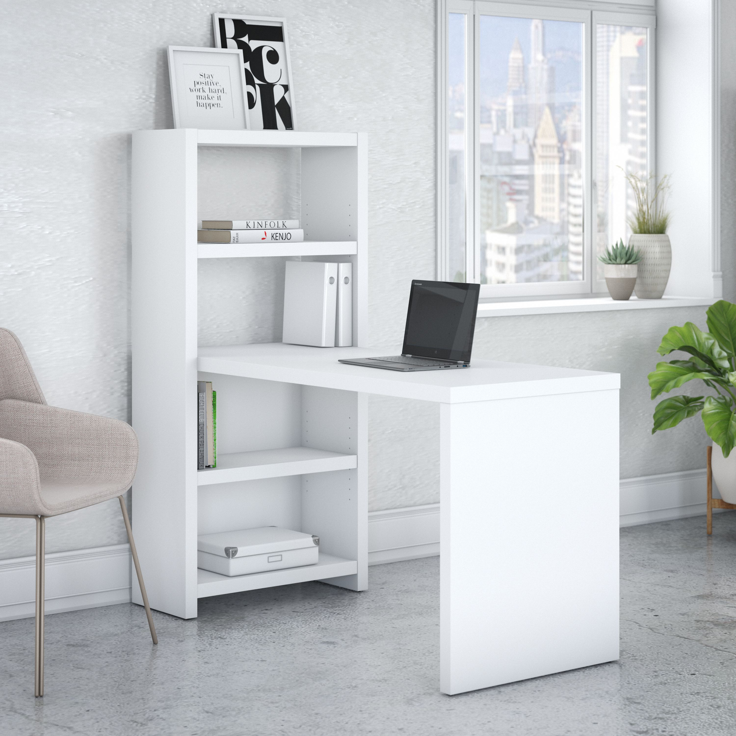 Shop Bush Business Furniture Echo 56W Bookcase Desk 01 KI60107-03 #color_pure white