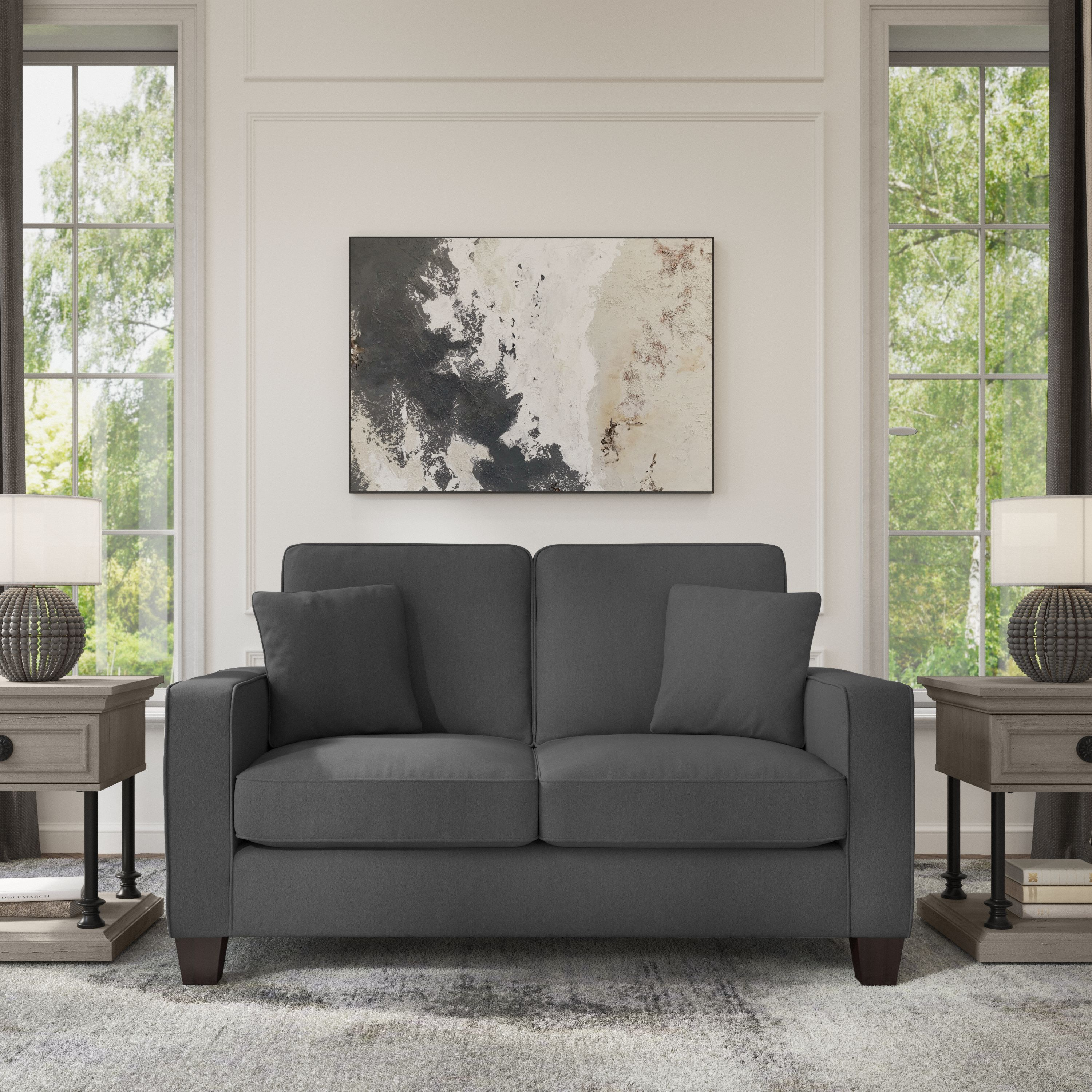 Shop Bush Furniture Stockton 61W Loveseat 01 SNJ61SCGH-03K #color_charcoal gray herringbone fabr