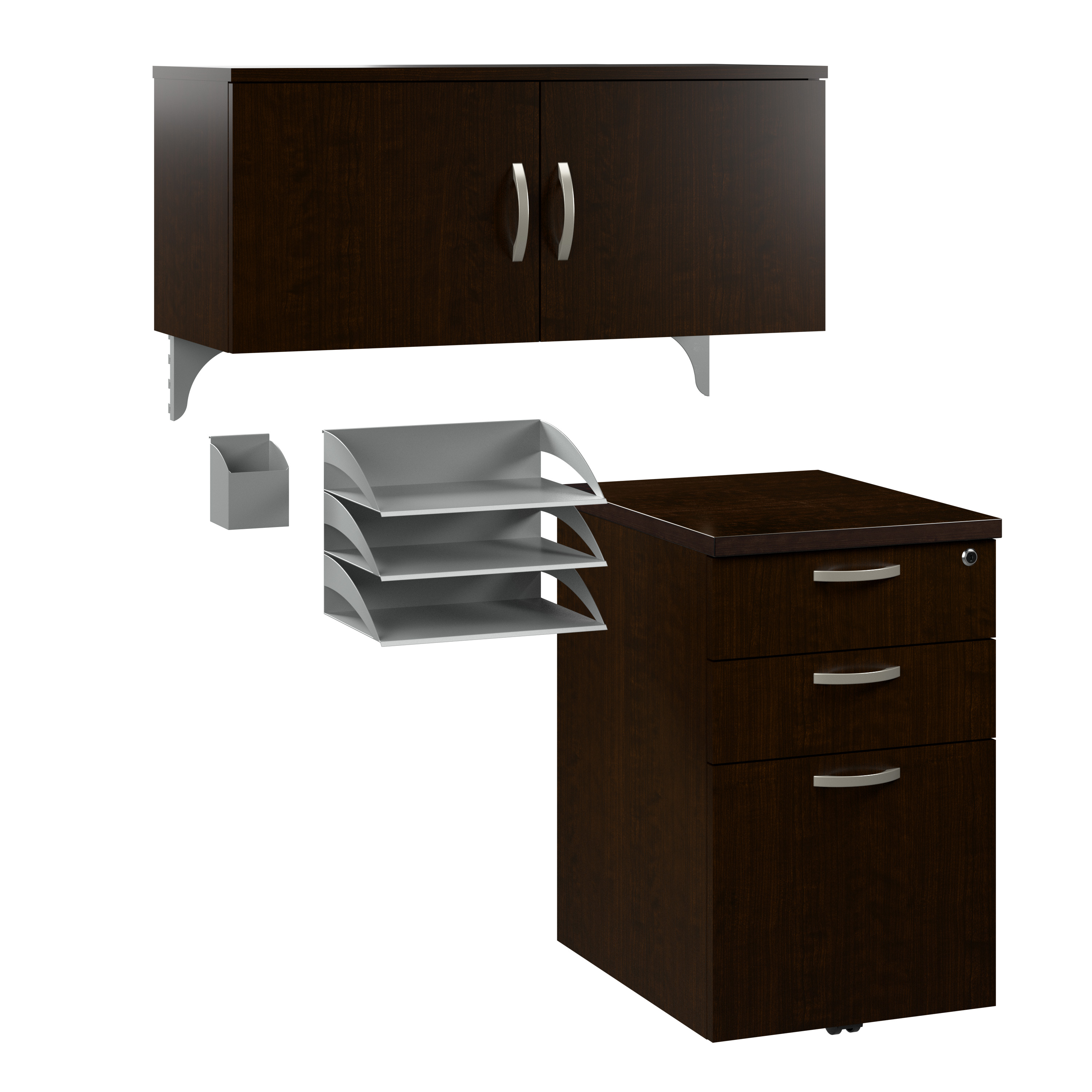 Shop Bush Business Furniture Office in an Hour Cubicle Storage with Cabinet, Drawers, Paper Tray, and Pencil Holder 02 WC36890-03K #color_mocha cherry