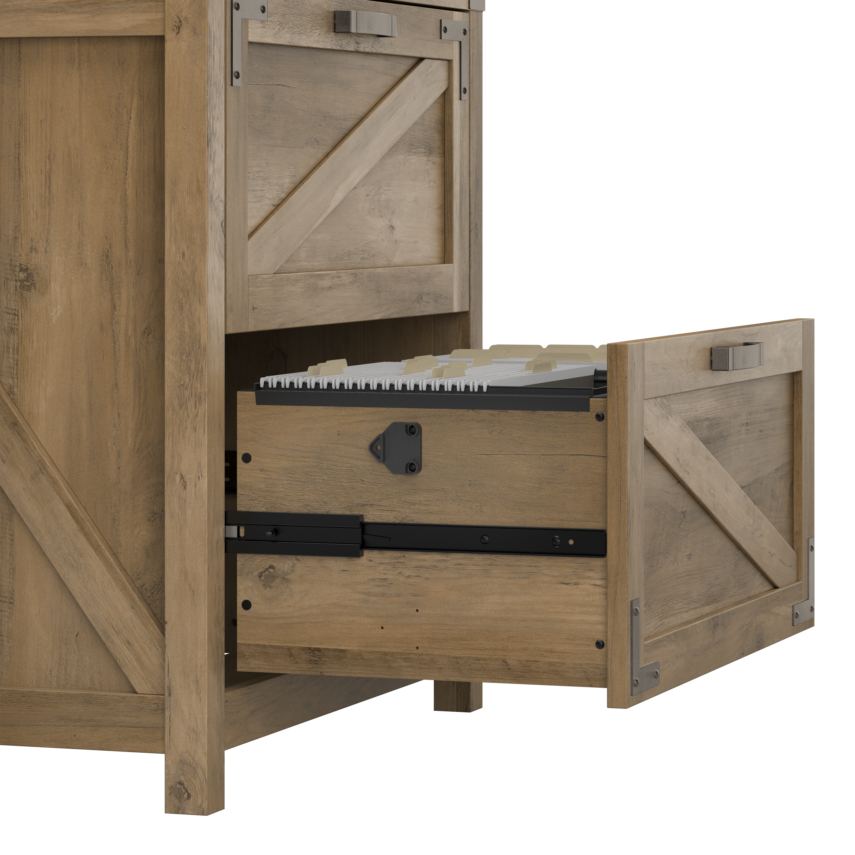 Shop Bush Furniture Knoxville 60W L Shaped Desk with 2 Drawer Lateral File Cabinet 03 CGR004RCP #color_reclaimed pine