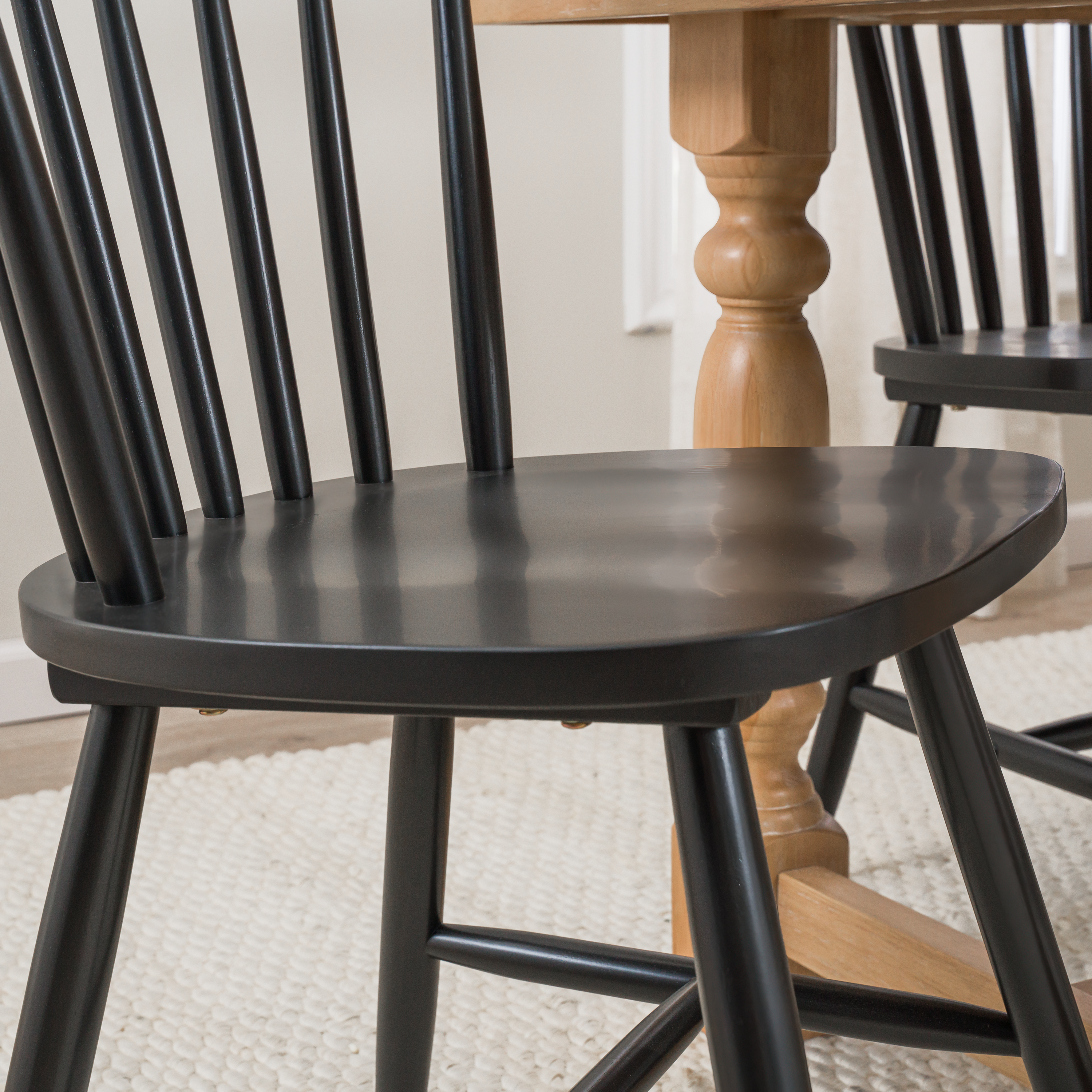 Shop Bush Furniture Sterling 67W Squire Trestle Dining Table with 6 High Back Spindle Dining Chairs 05 STL002NHS #color_natural honey brown/black paint
