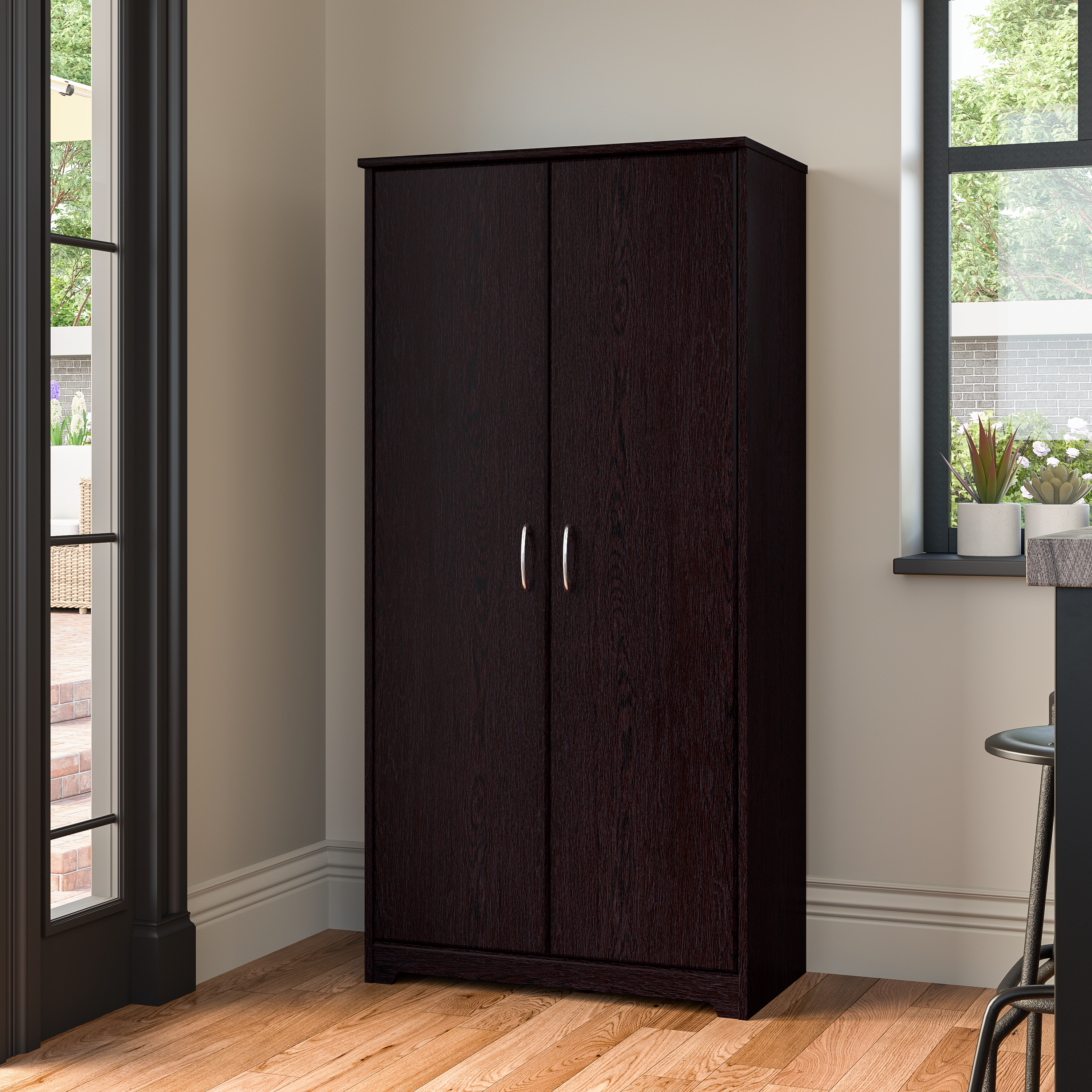 Shop Bush Furniture Cabot Tall Kitchen Pantry Cabinet with Doors 01 WC31899-Z #color_espresso oak