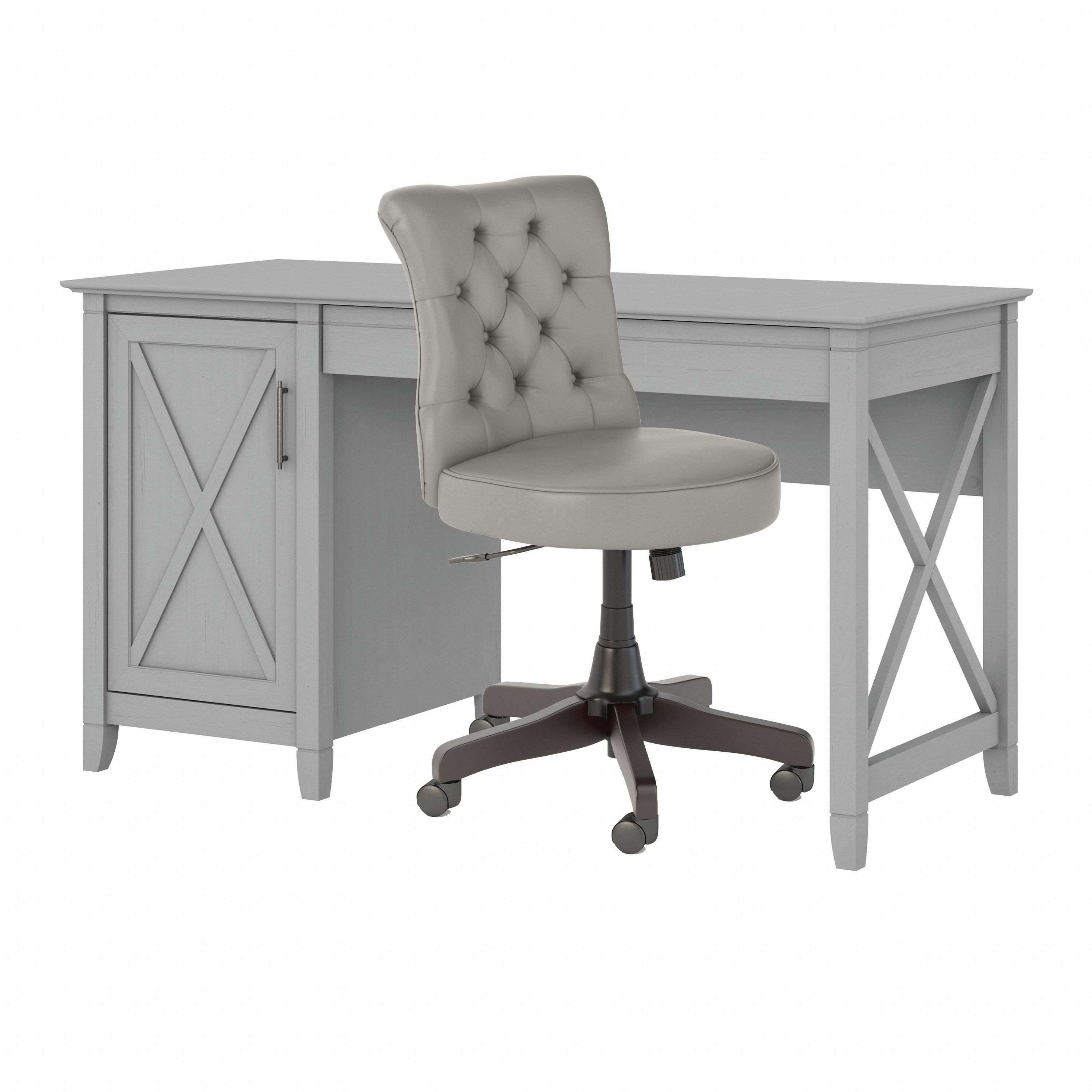 Shop Bush Furniture Key West 54W Computer Desk with Storage and Mid Back Tufted Office Chair 02 KWS020CG #color_cape cod gray
