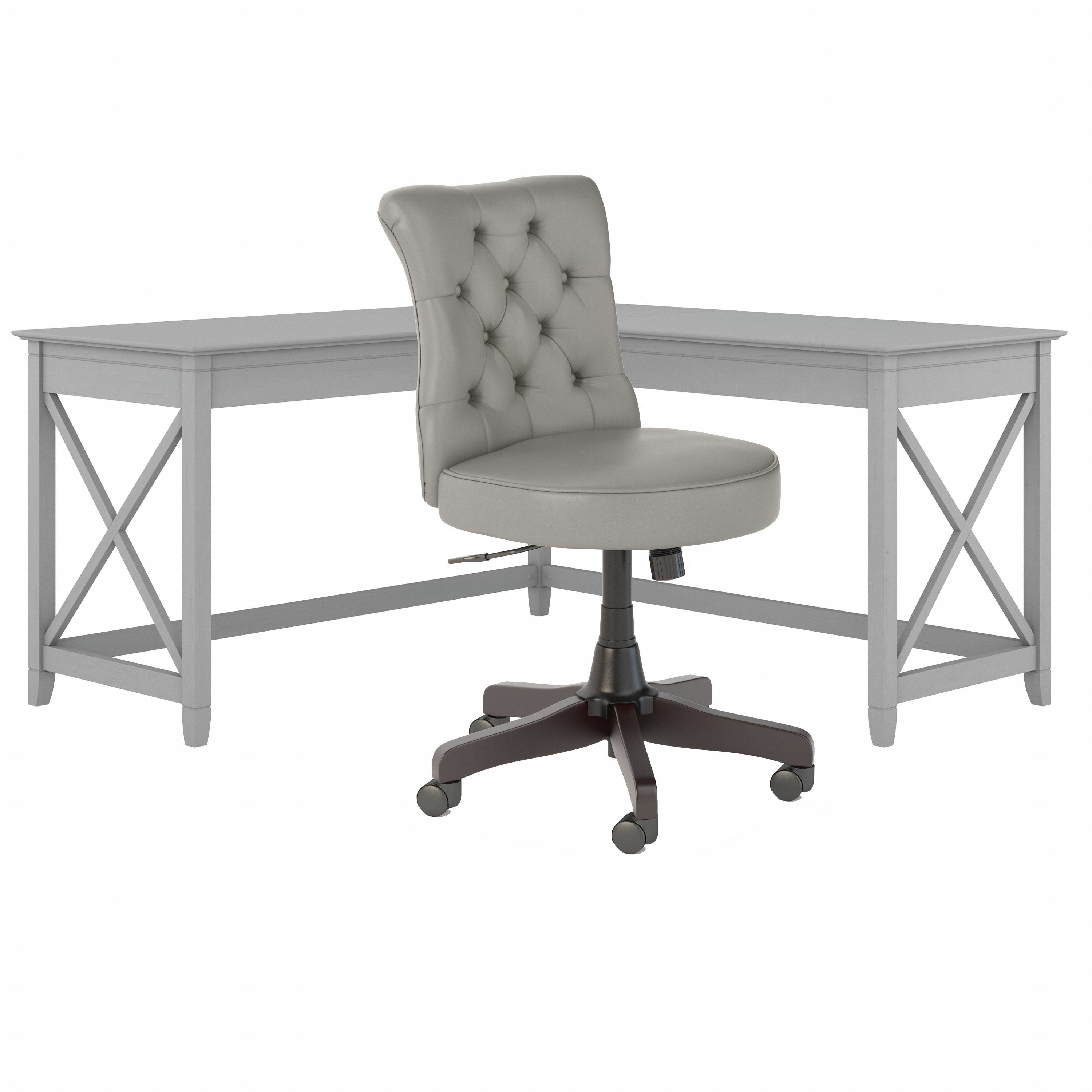 Shop Bush Furniture Key West 60W L Shaped Desk with Mid Back Tufted Office Chair 02 KWS045CG #color_cape cod gray