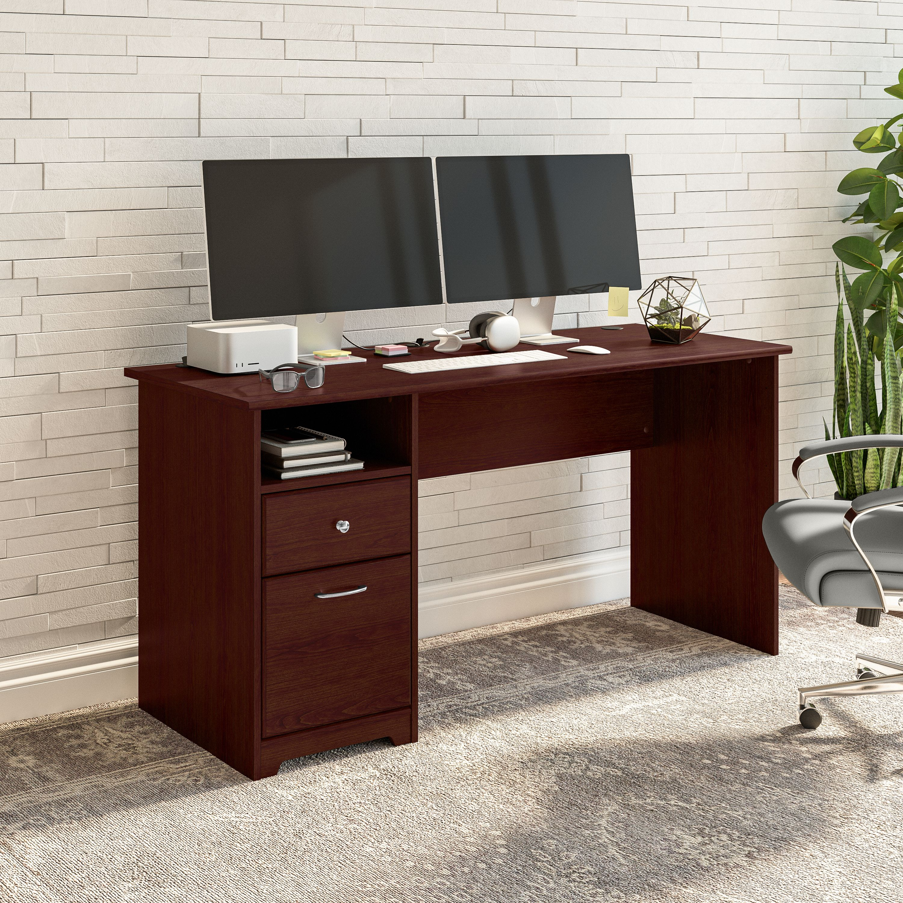 Shop Bush Furniture Cabot 60W Computer Desk with Drawers 01 WC31460 #color_harvest cherry