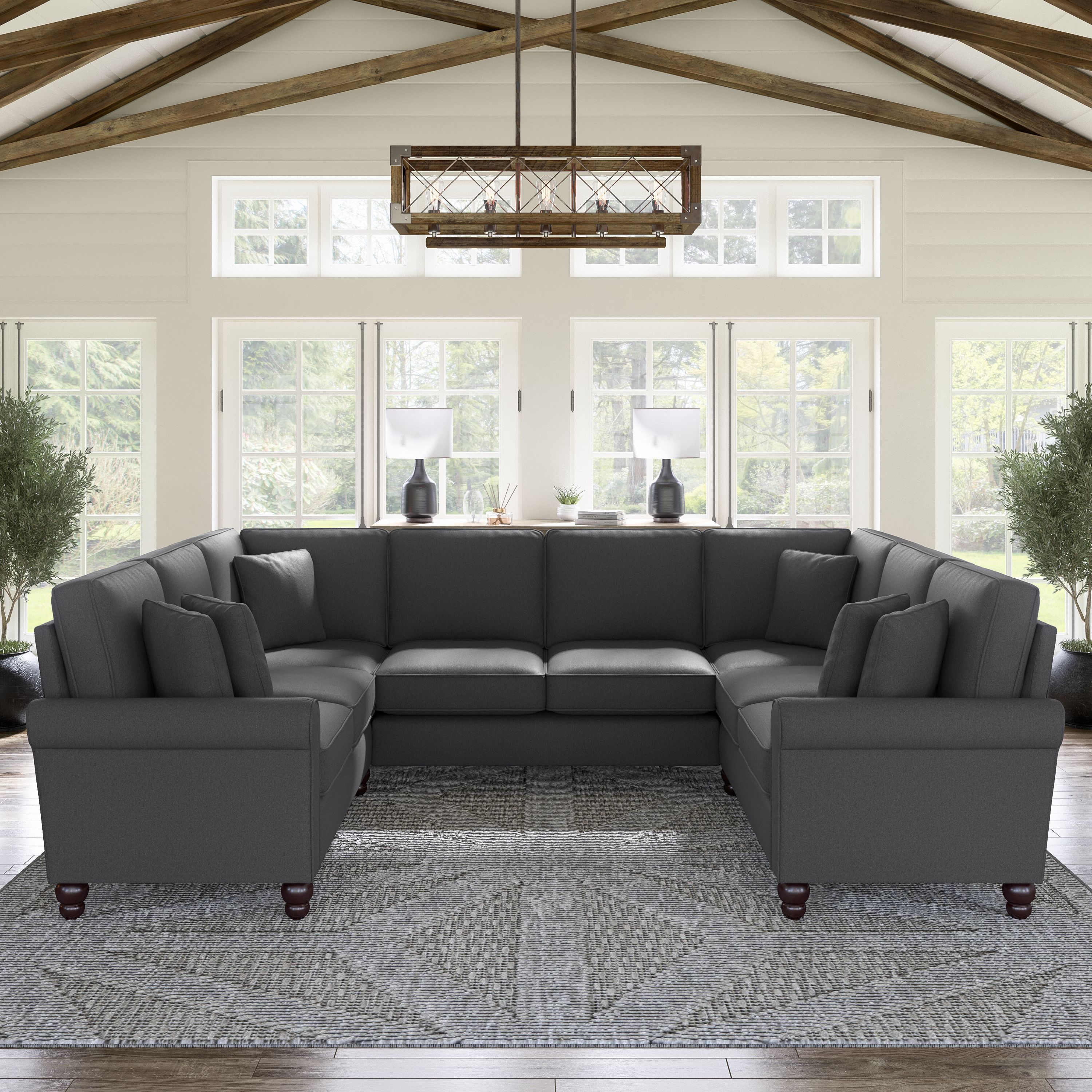 Shop Bush Furniture Hudson 113W U Shaped Sectional Couch 01 HDY112BCGH-03K #color_charcoal gray herringbone fabr