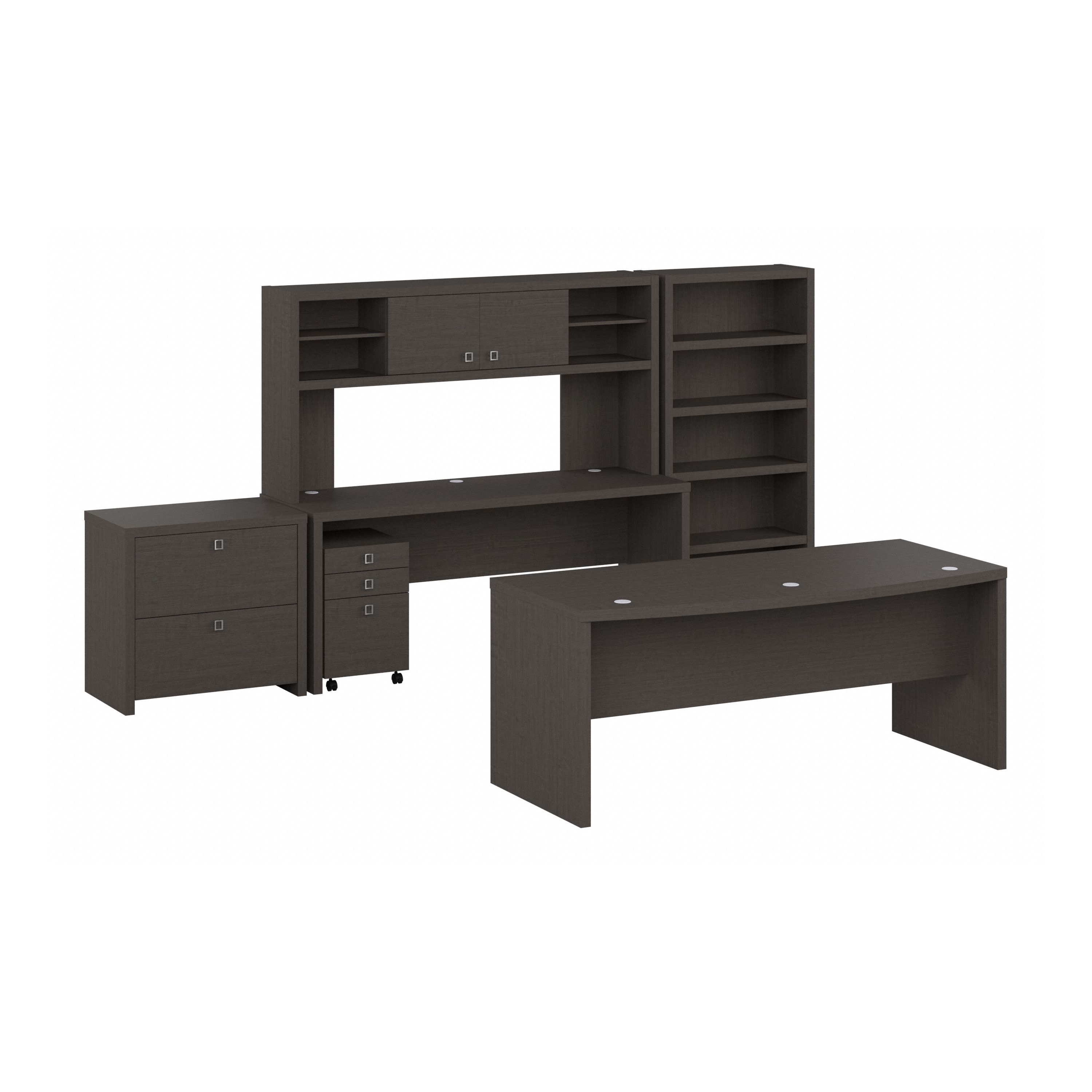 Shop Bush Business Furniture Echo 72W Bow Front Desk Set with Credenza, Hutch and Storage 02 ECH055CM #color_charcoal maple