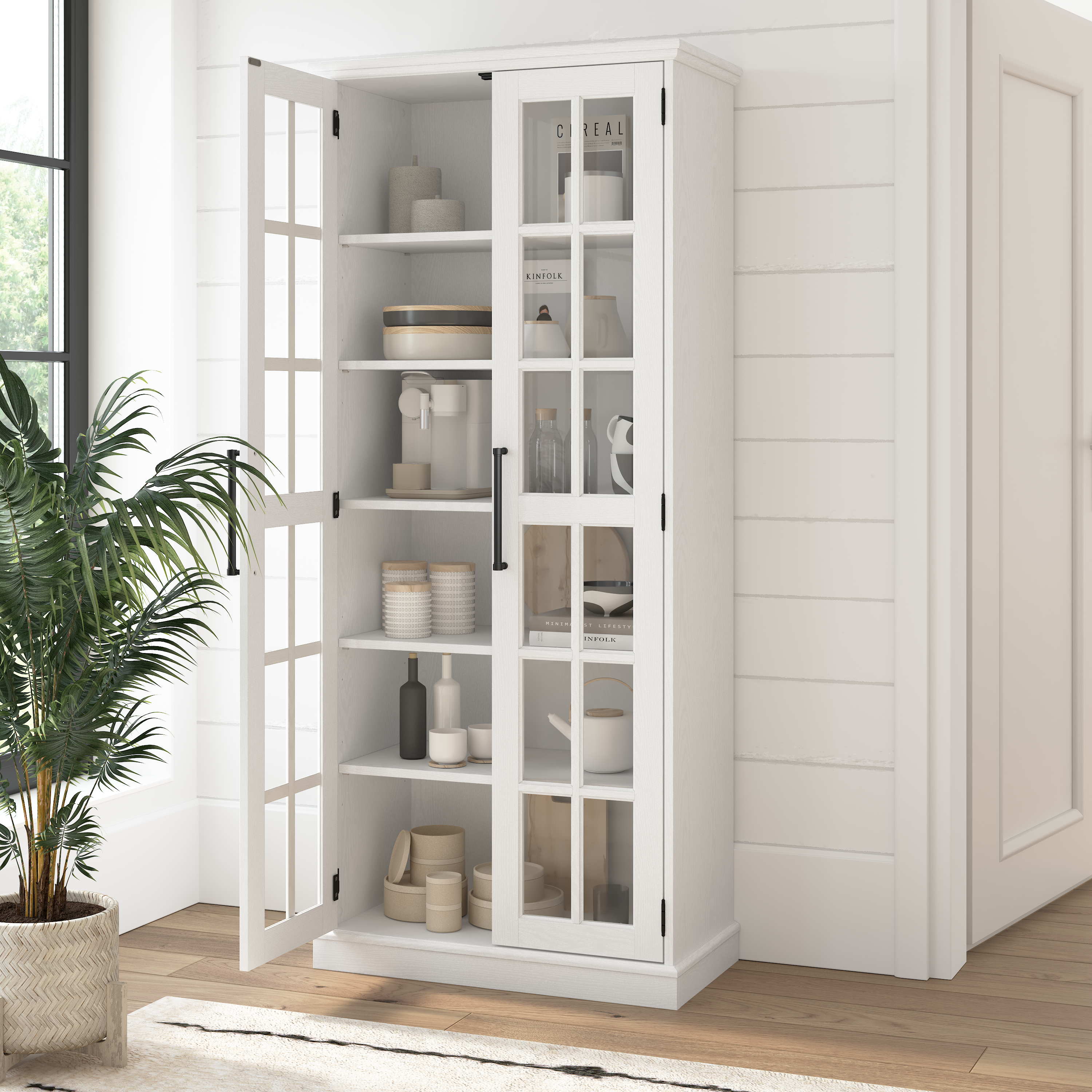 Shop Bush Furniture Westbrook Curio Cabinet with Glass Doors 06 WBS232WAS-03K #color_white ash