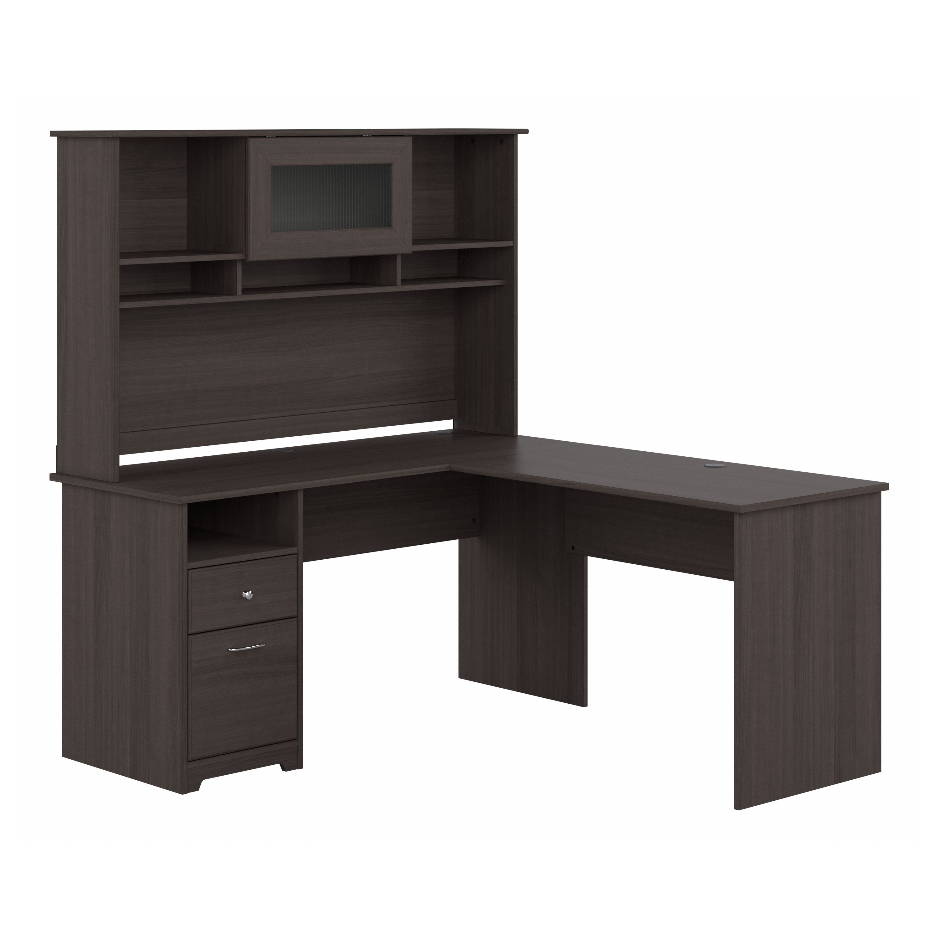 Shop Bush Furniture Cabot 60W L Shaped Computer Desk with Hutch and Drawers 02 CAB046HRG #color_heather gray