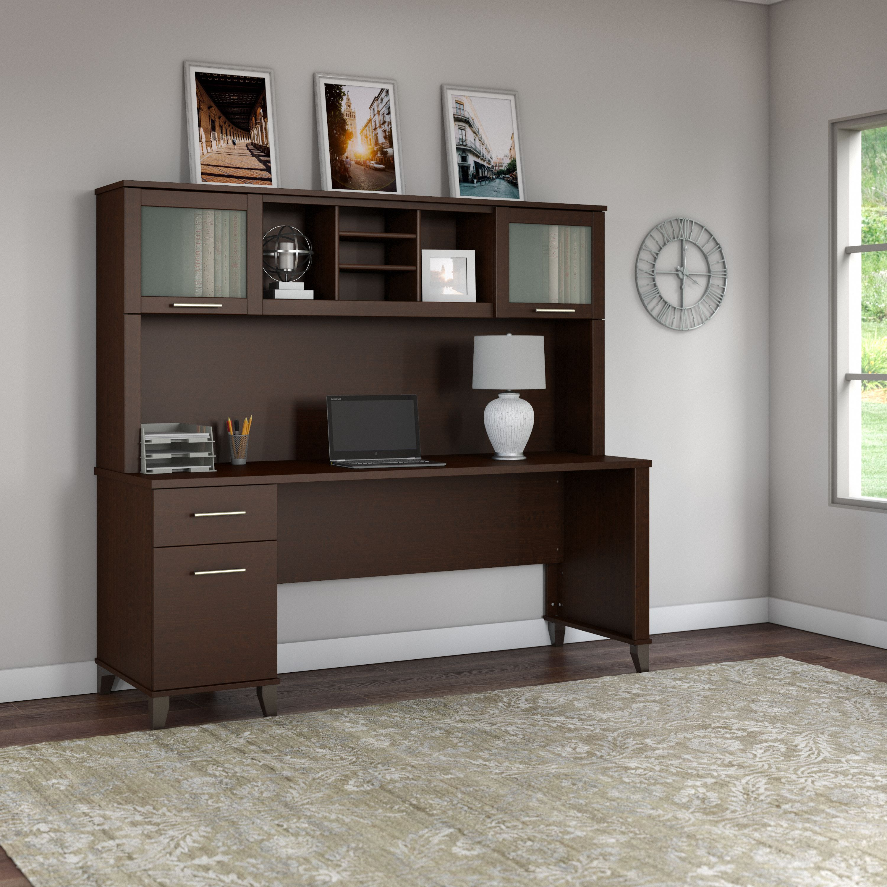 Shop Bush Furniture Somerset 72W Office Desk with Drawers and Hutch 01 SET018MR #color_mocha cherry