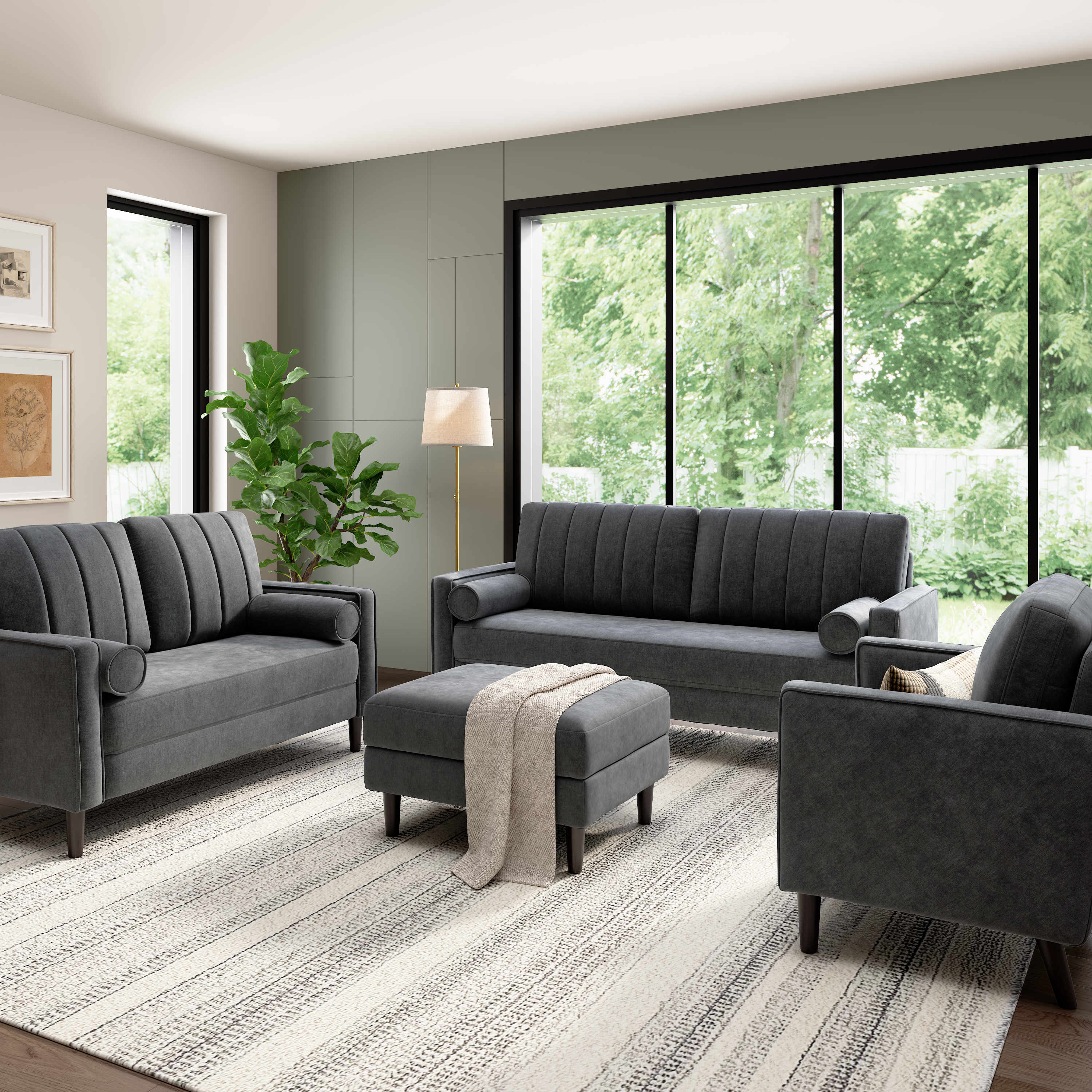 Shop Bush Home Max 77W Sofa, 54W Loveseat, 32W Accent Chair, and Storage Ottoman MAX007IGC 2 #color_iron gray chenille fabric