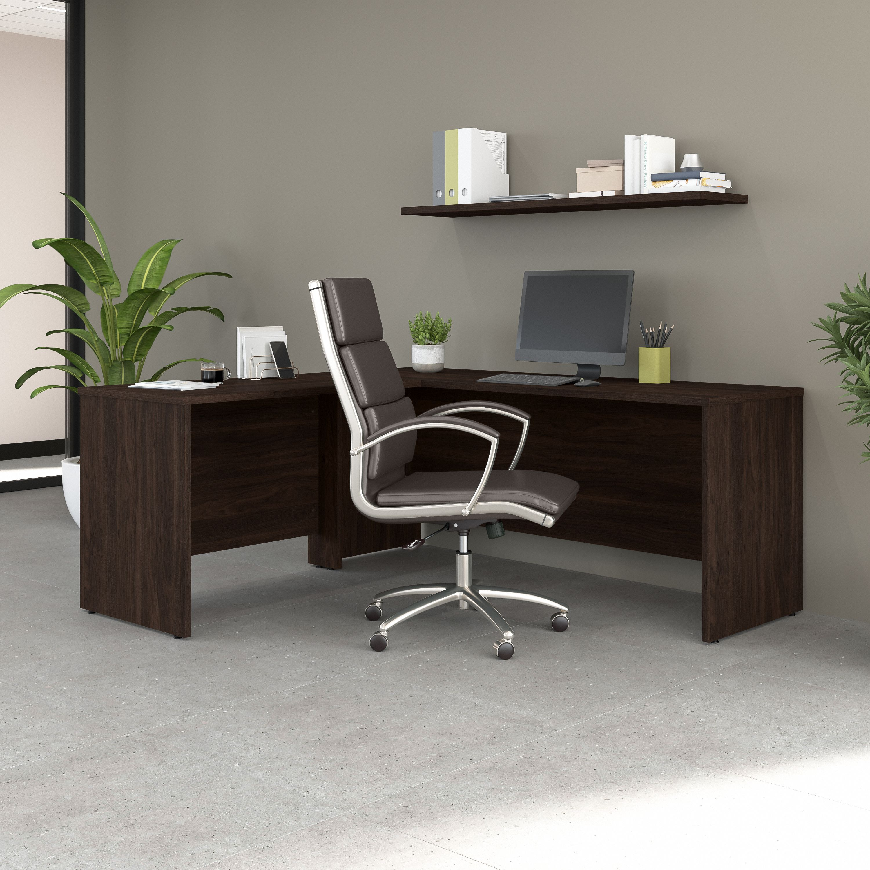 Shop Bush Business Furniture Studio C 72W x 24D L Shaped Desk with 42W Return 01 STC052BW #color_black walnut