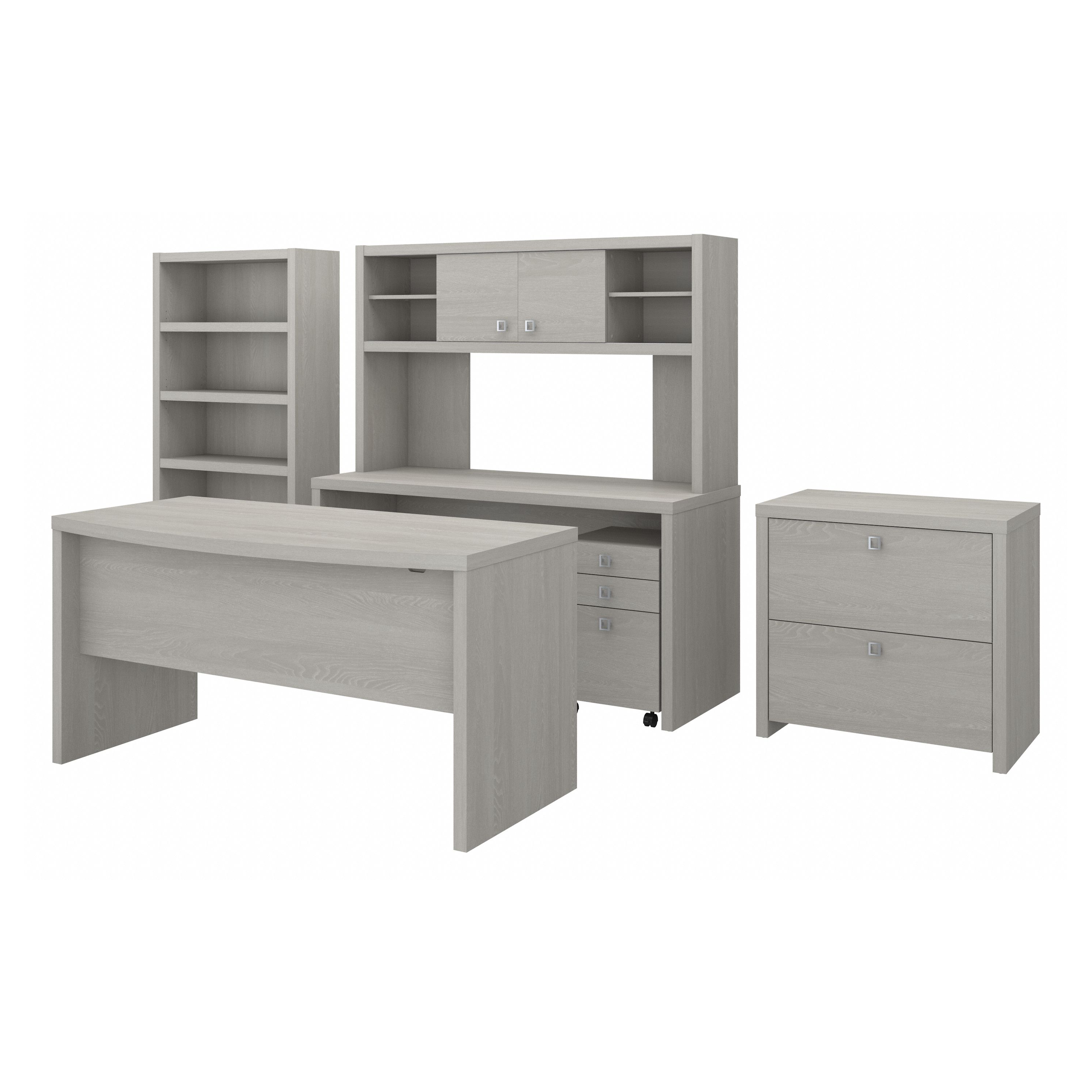 Shop Bush Business Furniture Echo Bow Front Desk, Credenza with Hutch, Bookcase and File Cabinets 02 ECH029GS #color_gray sand