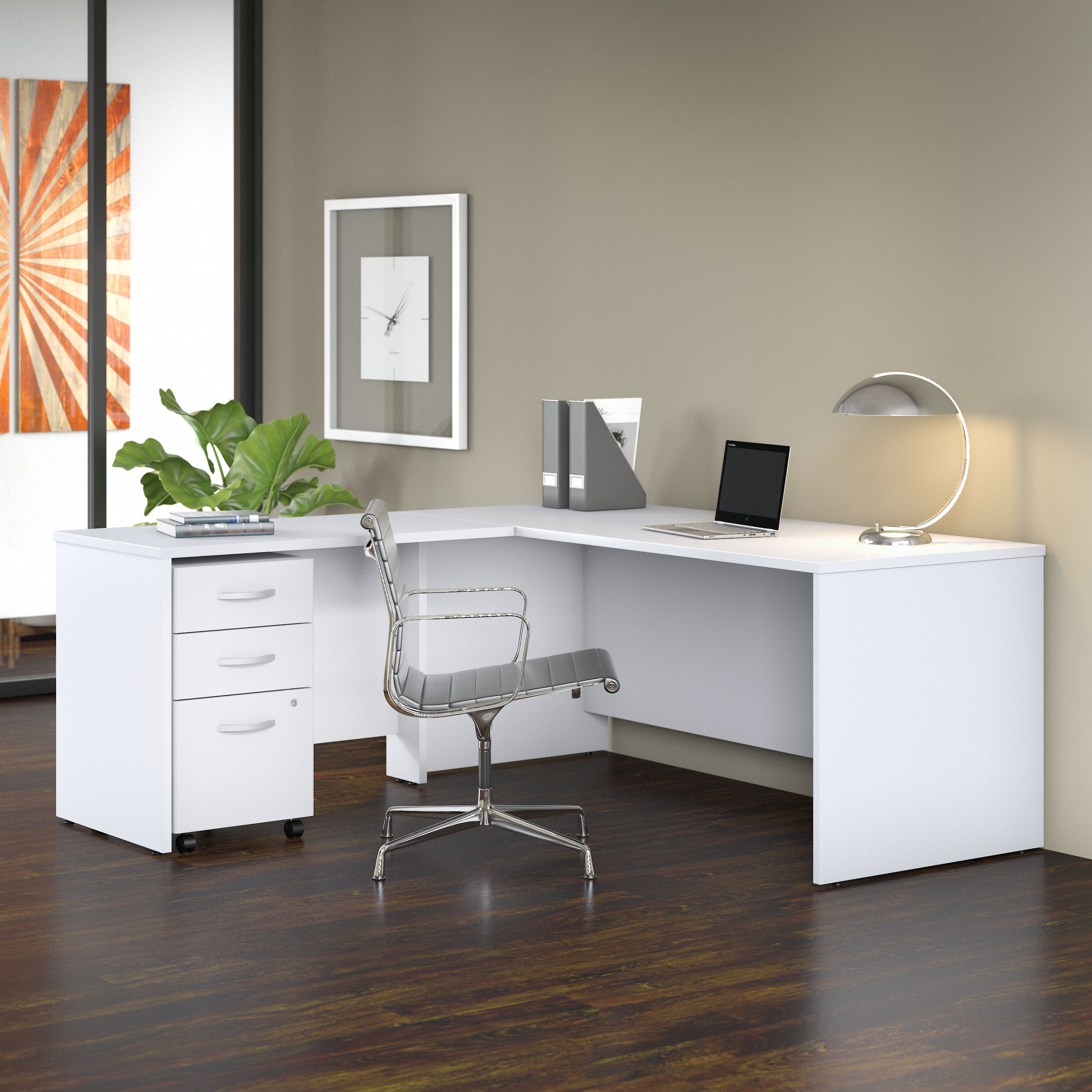 Shop Bush Business Furniture Studio C 72W x 30D L Shaped Desk with Mobile File Cabinet and 42W Return 01 STC007WHSU #color_white