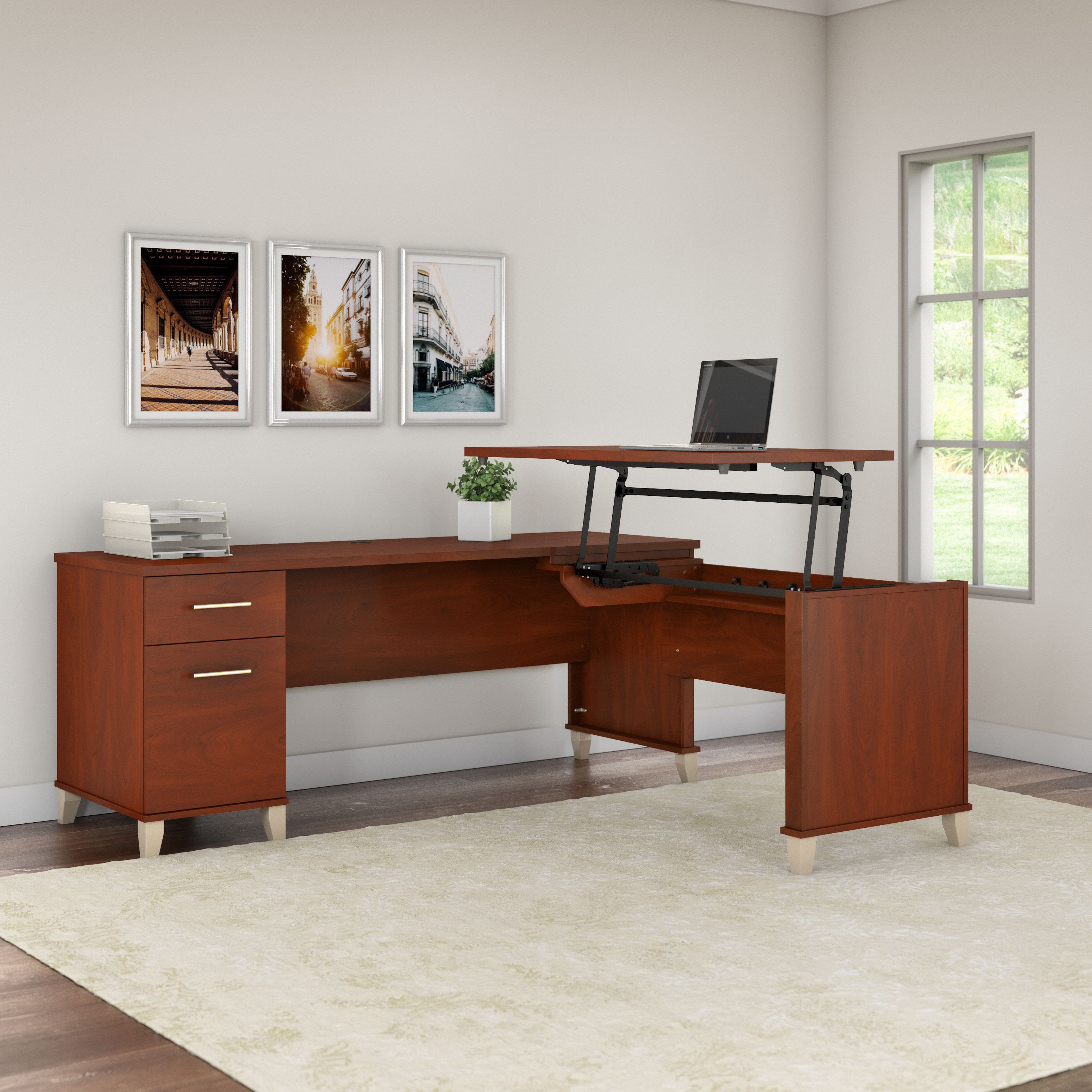 Shop Bush Furniture Somerset 72W 3 Position Sit to Stand L Shaped Desk 01 SET014HC #color_hansen cherry