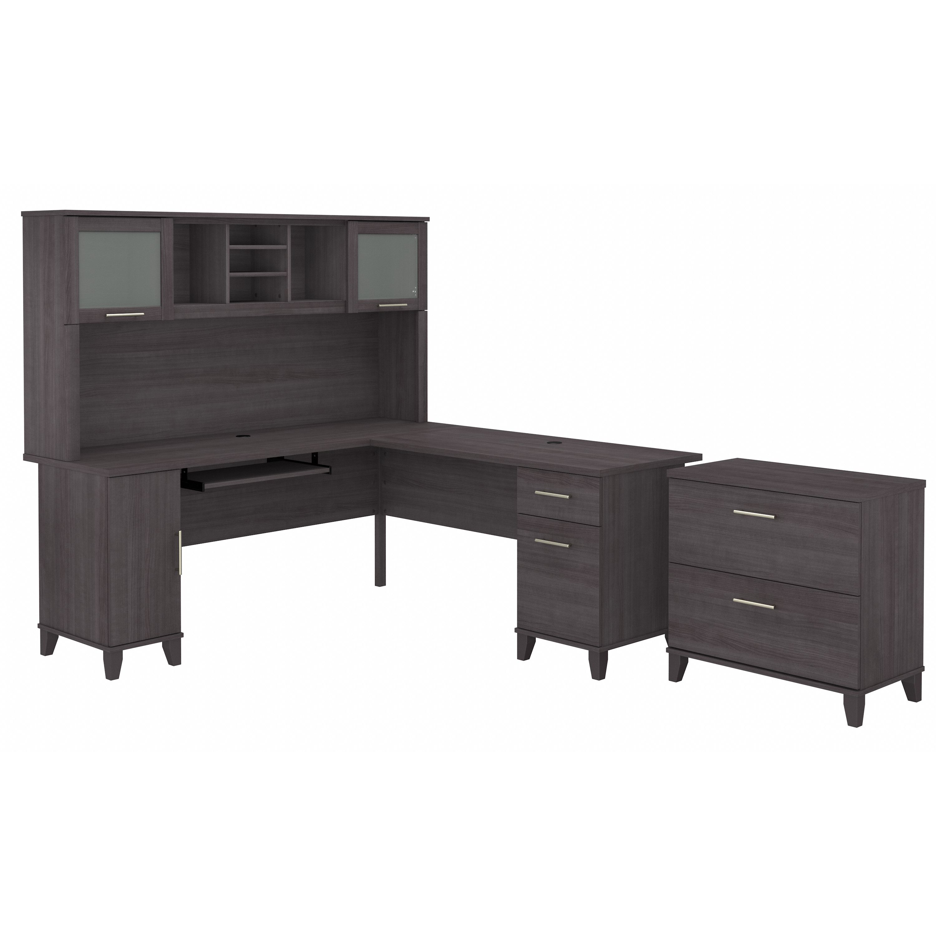 Shop Bush Furniture Somerset 72W L Shaped Desk with Hutch and Lateral File Cabinet 02 SET009SG #color_storm gray