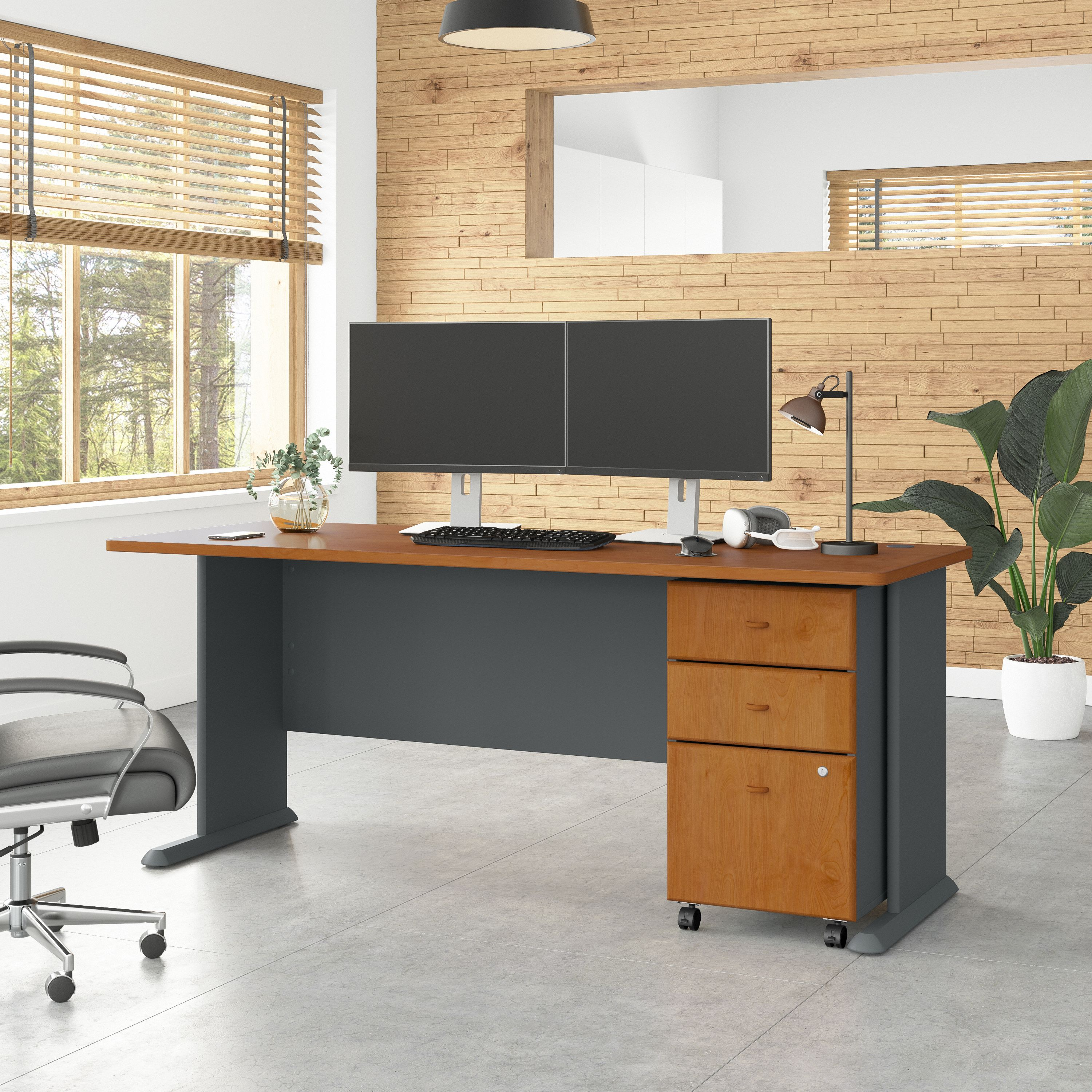Shop Bush Business Furniture Series A 72W Desk with Mobile File Cabinet 01 SRA013NCSU #color_natural cherry/slate