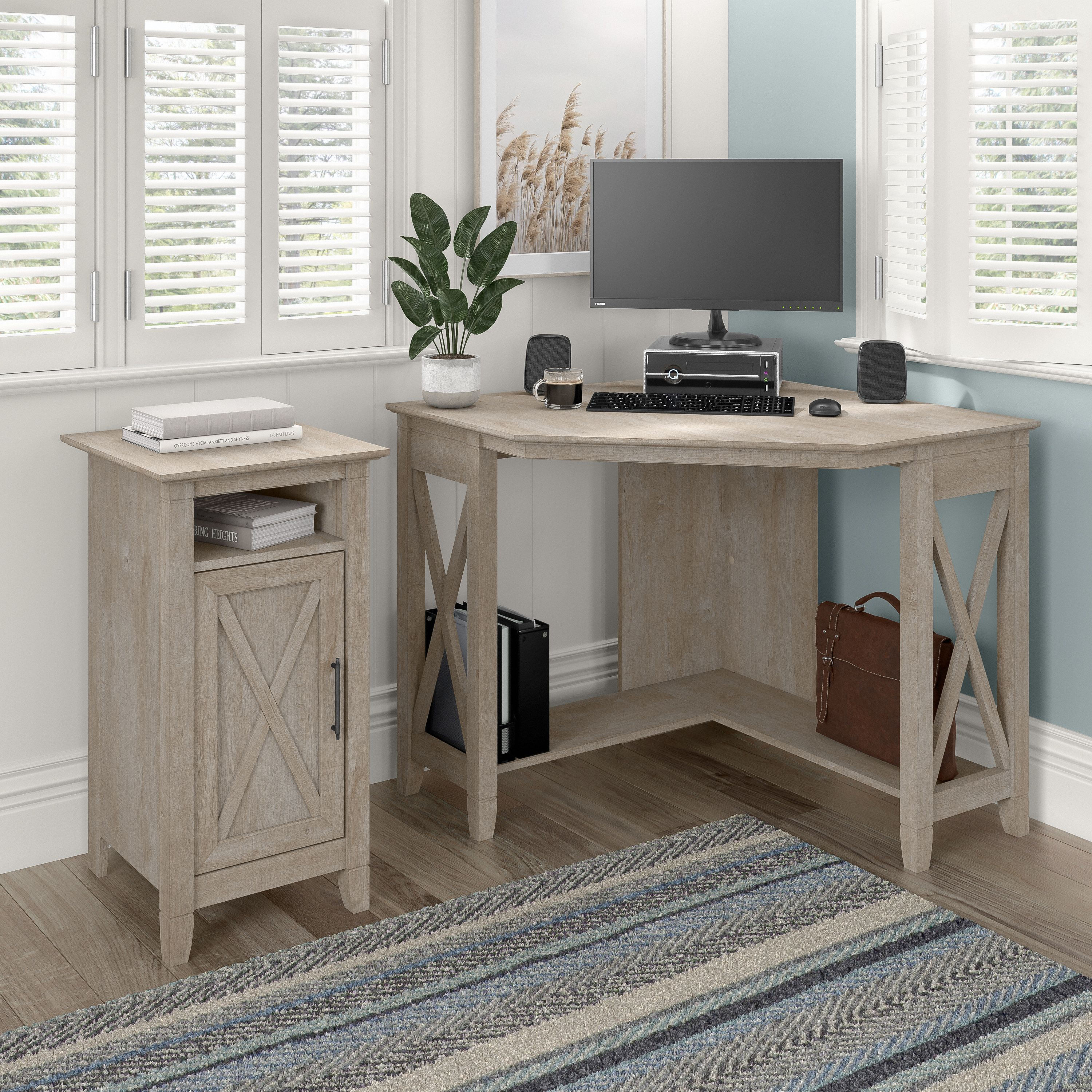 Shop Bush Furniture Key West Small Corner Desk with Storage Cabinet 01 KWS052WG #color_washed gray