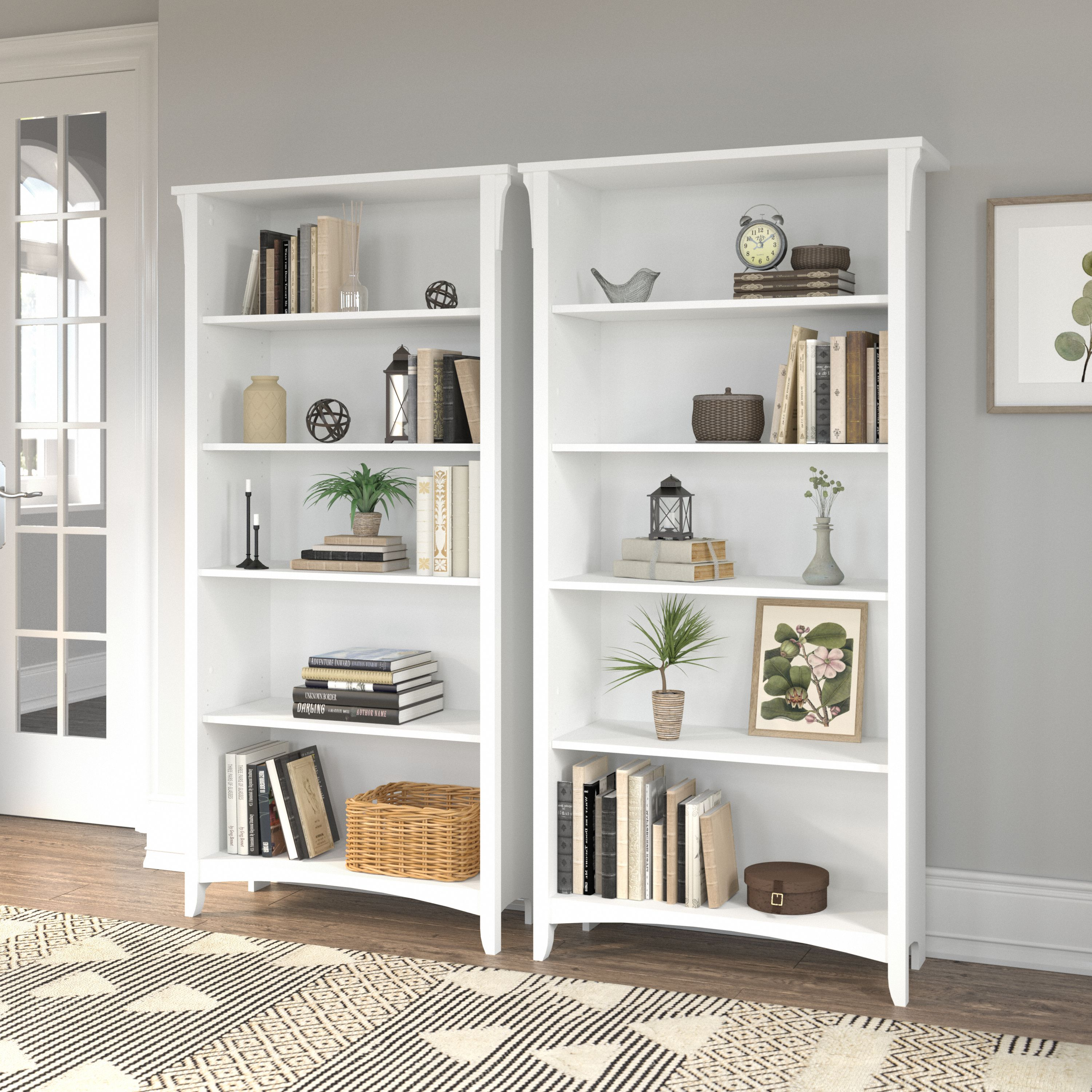 Shop Bush Furniture Salinas Tall 5 Shelf Bookcase - Set of 2 01 SAL036G2W #color_pure white