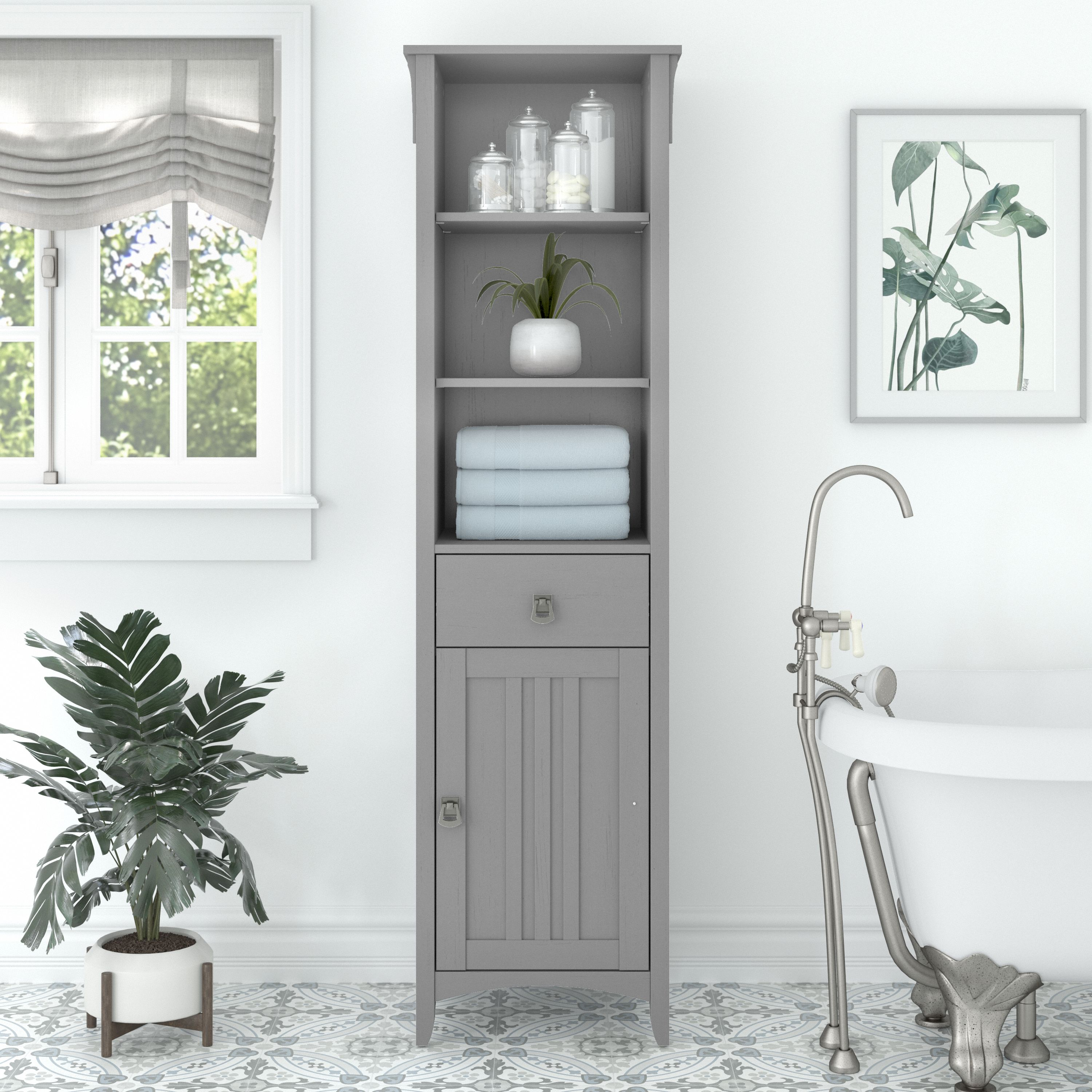 Shop Bush Furniture Salinas Tall Bathroom Storage Cabinet 01 SAS168CG-03 #color_cape cod gray