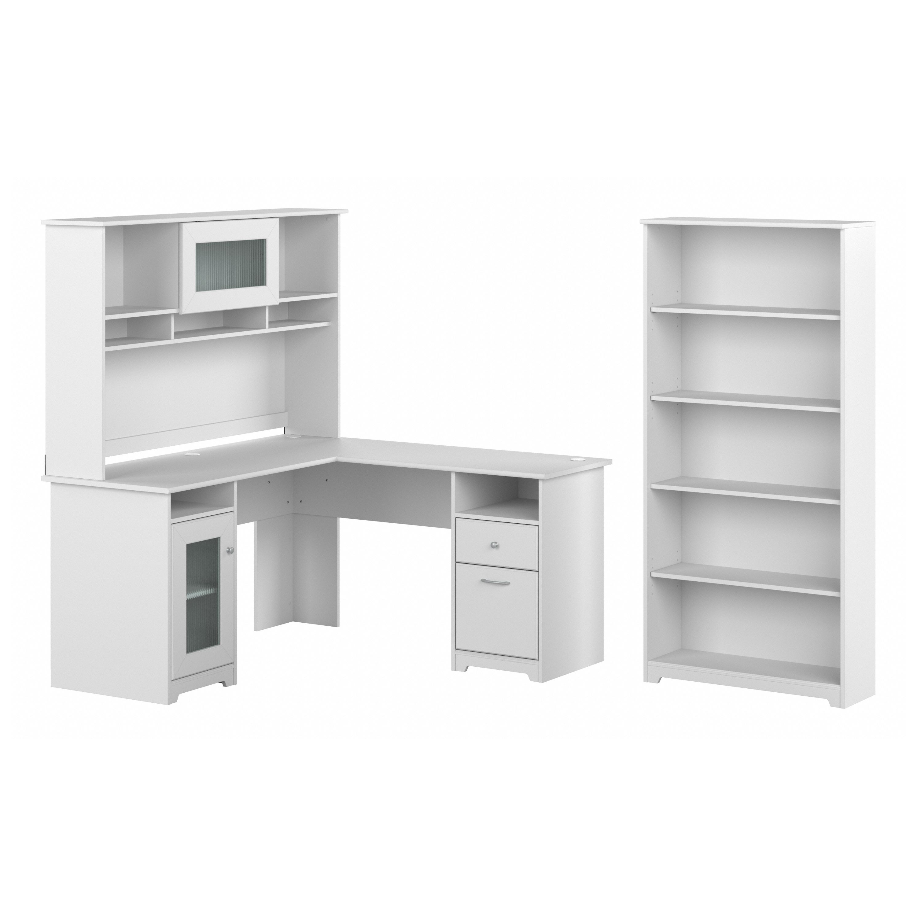 Shop Bush Furniture Cabot 60W L Shaped Computer Desk with Hutch and 5 Shelf Bookcase 02 CAB011WHN #color_white