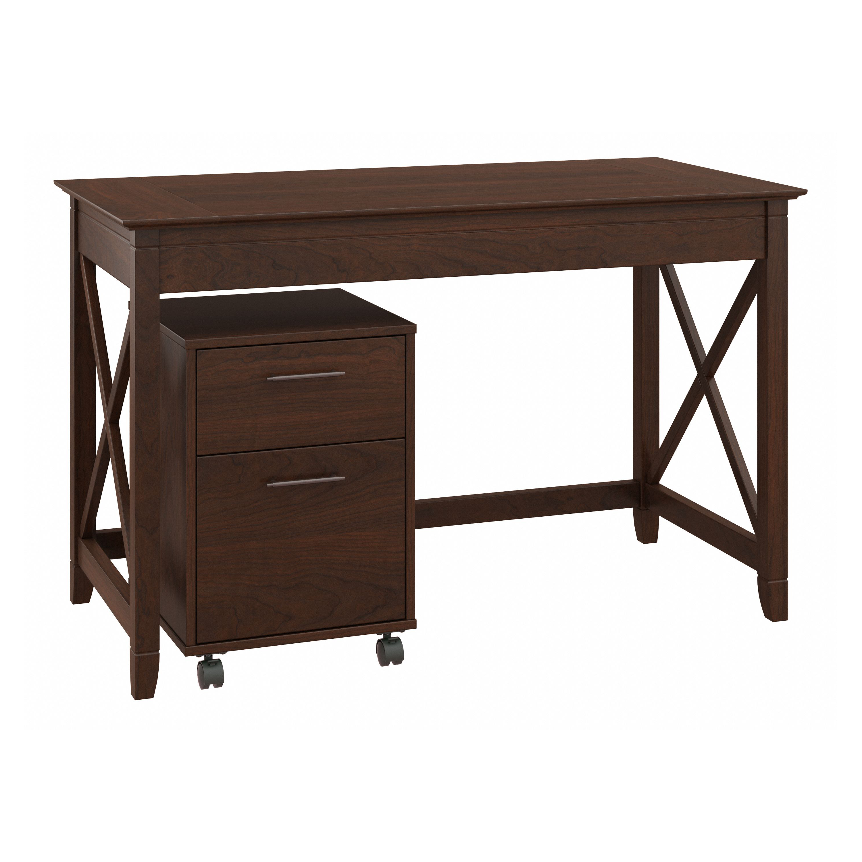 Shop Bush Furniture Key West 48W Writing Desk with 2 Drawer Mobile File Cabinet 02 KWS001BC #color_bing cherry