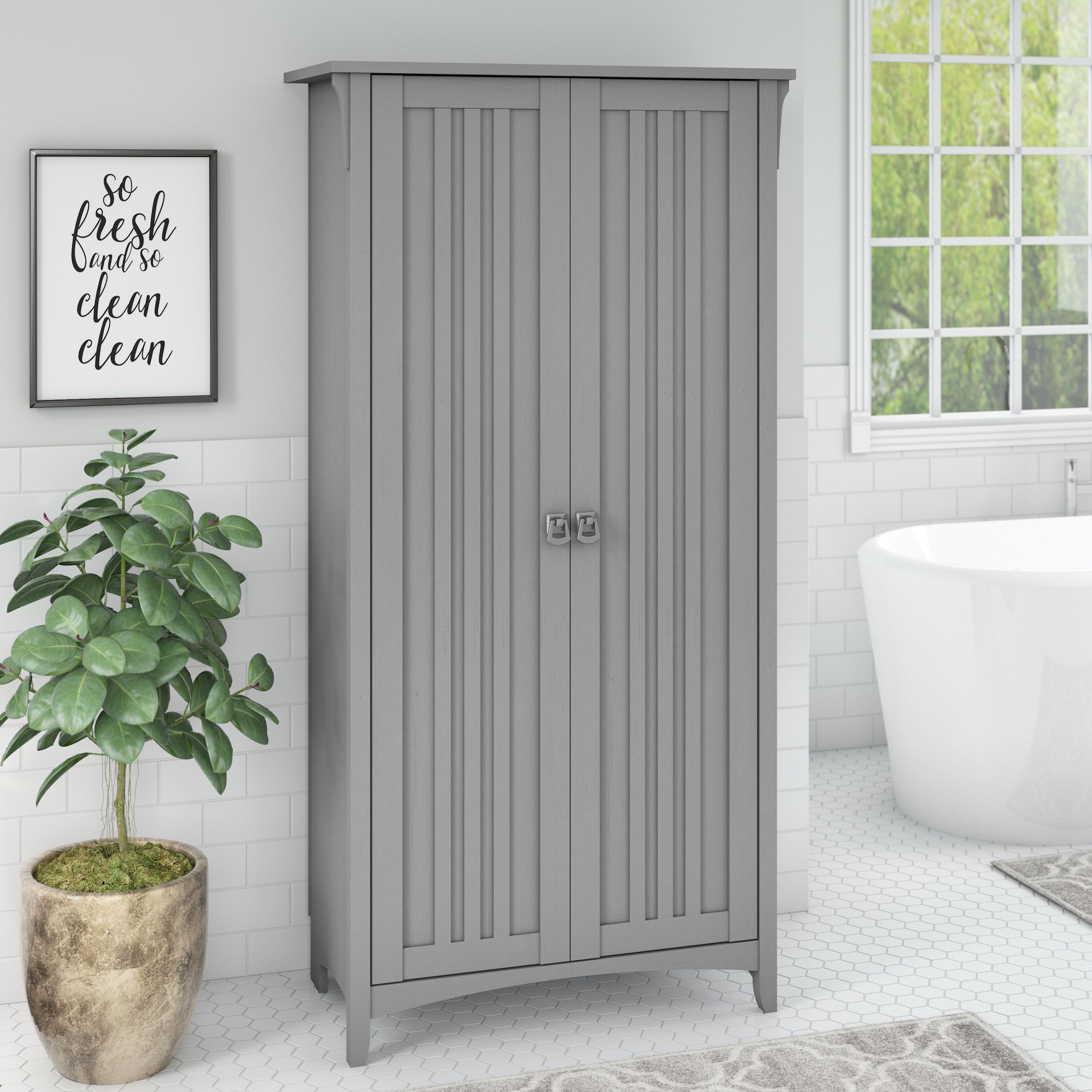 Shop Bush Furniture Salinas Bathroom Storage Cabinet with Doors 01 SAL015CG #color_cape cod gray
