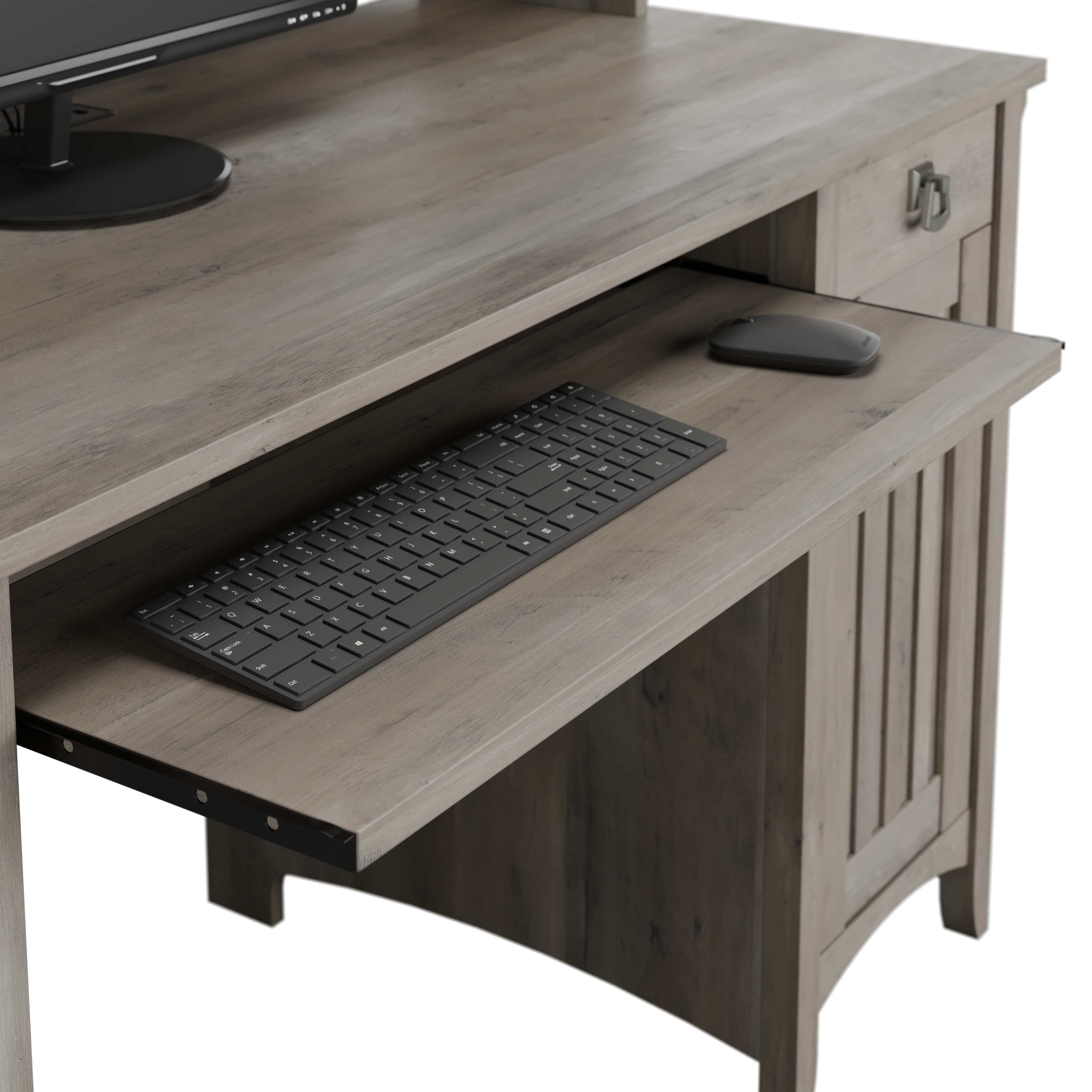 Shop Bush Furniture Salinas Mission Desk with Hutch, Lateral File Cabinet and 5 Shelf Bookcase 03 SAL002DG #color_driftwood gray