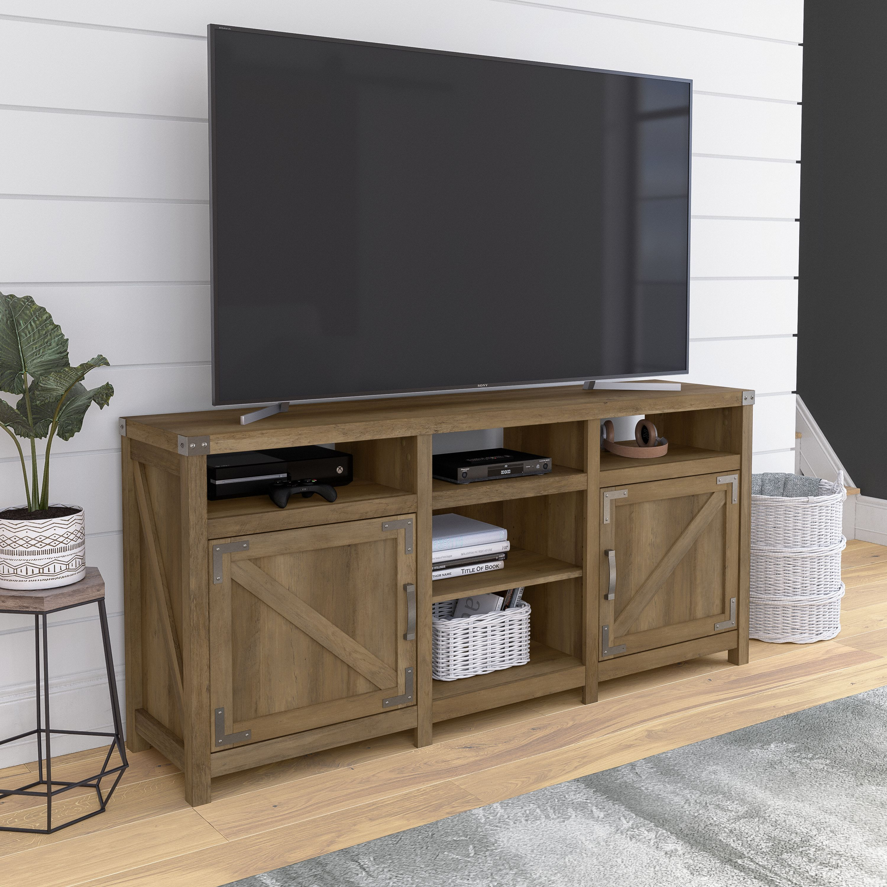 Shop Bush Furniture Knoxville 65W Farmhouse TV Stand for 75 Inch TV 01 CGV265RCP-03 #color_reclaimed pine