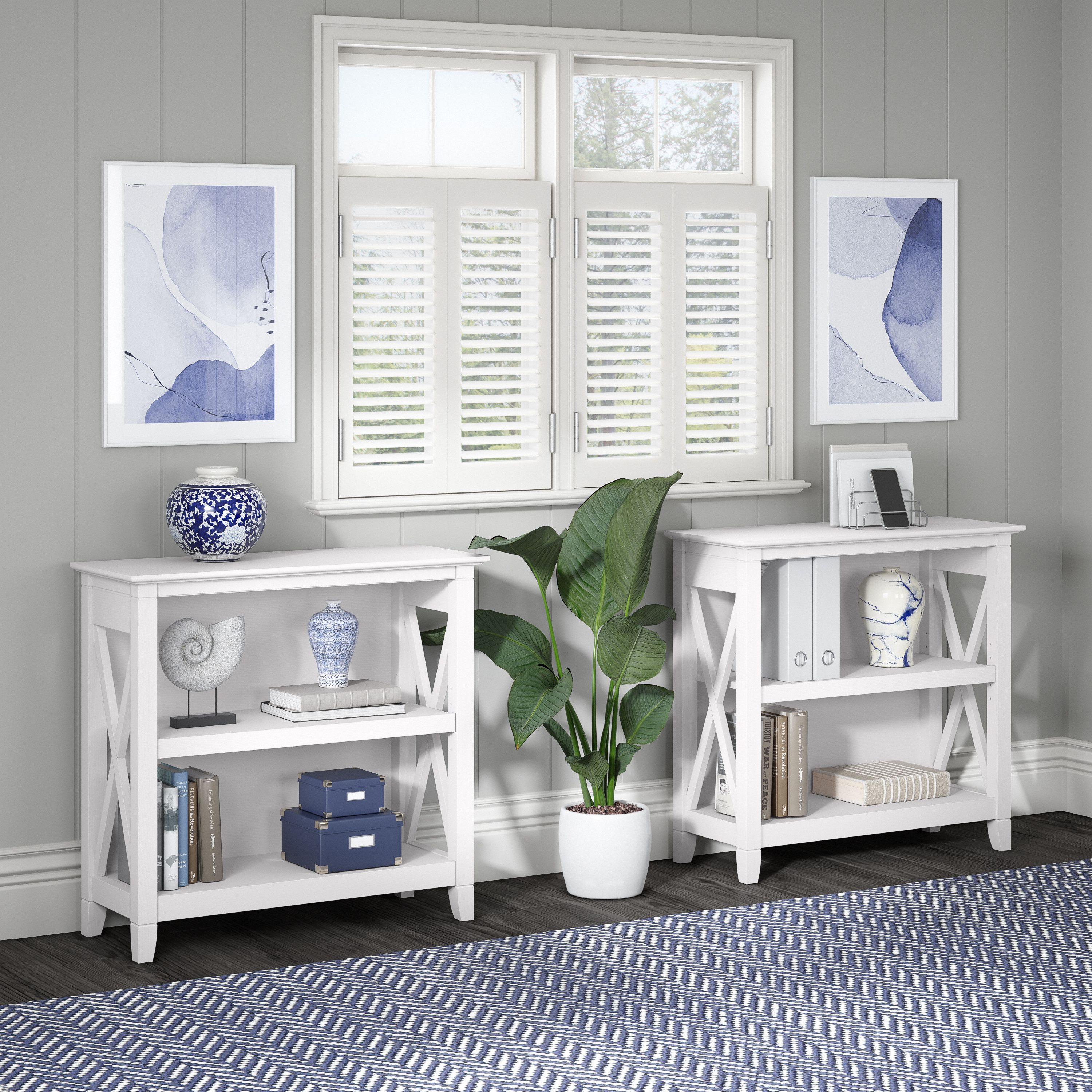 Shop Bush Furniture Key West Small 2 Shelf Bookcase - Set of 2 01 KWS053WT #color_pure white oak