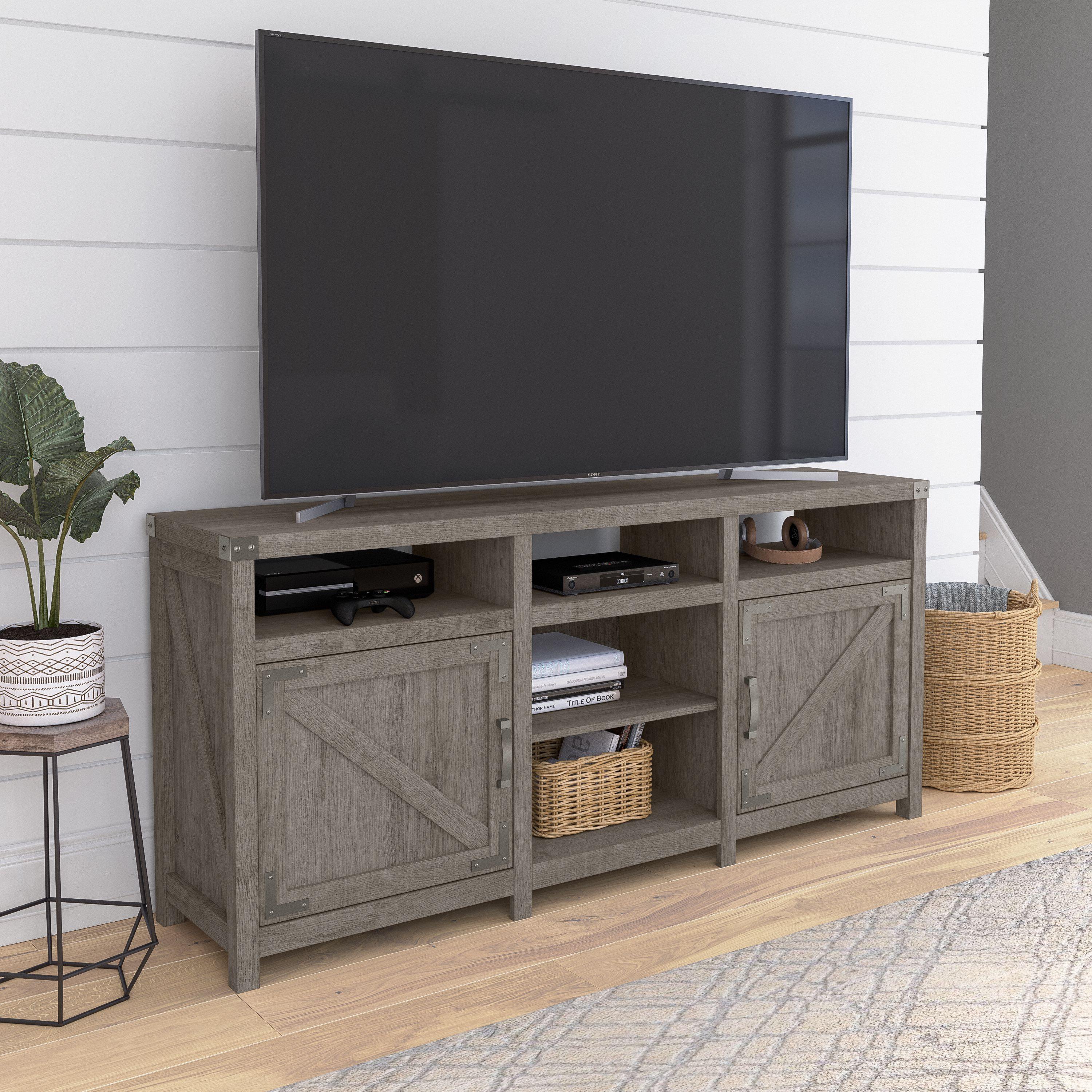 Shop Bush Furniture Knoxville 65W Farmhouse TV Stand for 75 Inch TV 01 CGV265RTG-03 #color_restored gray