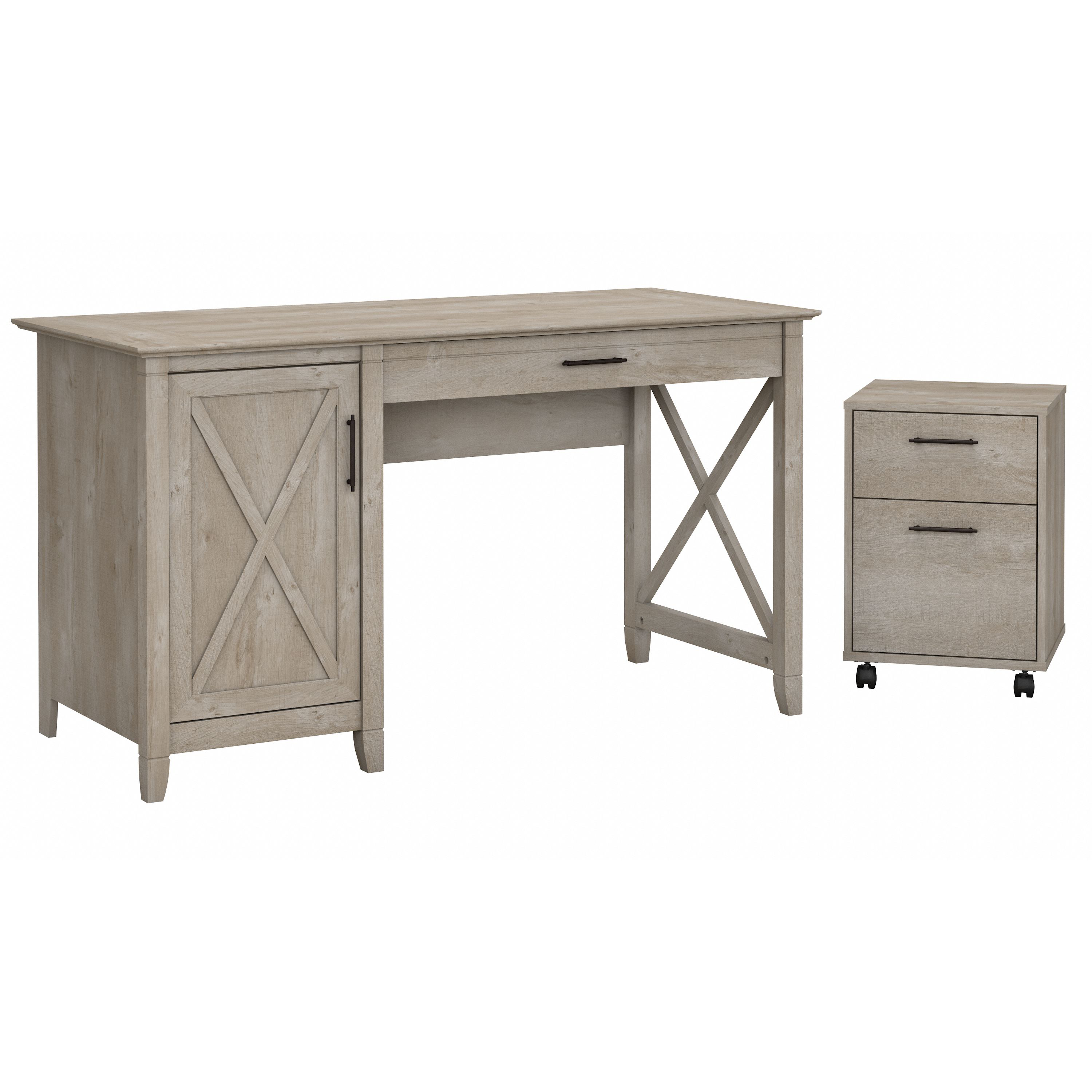 Shop Bush Furniture Key West 54W Computer Desk with Storage and 2 Drawer Mobile File Cabinet 02 KWS006WG #color_washed gray