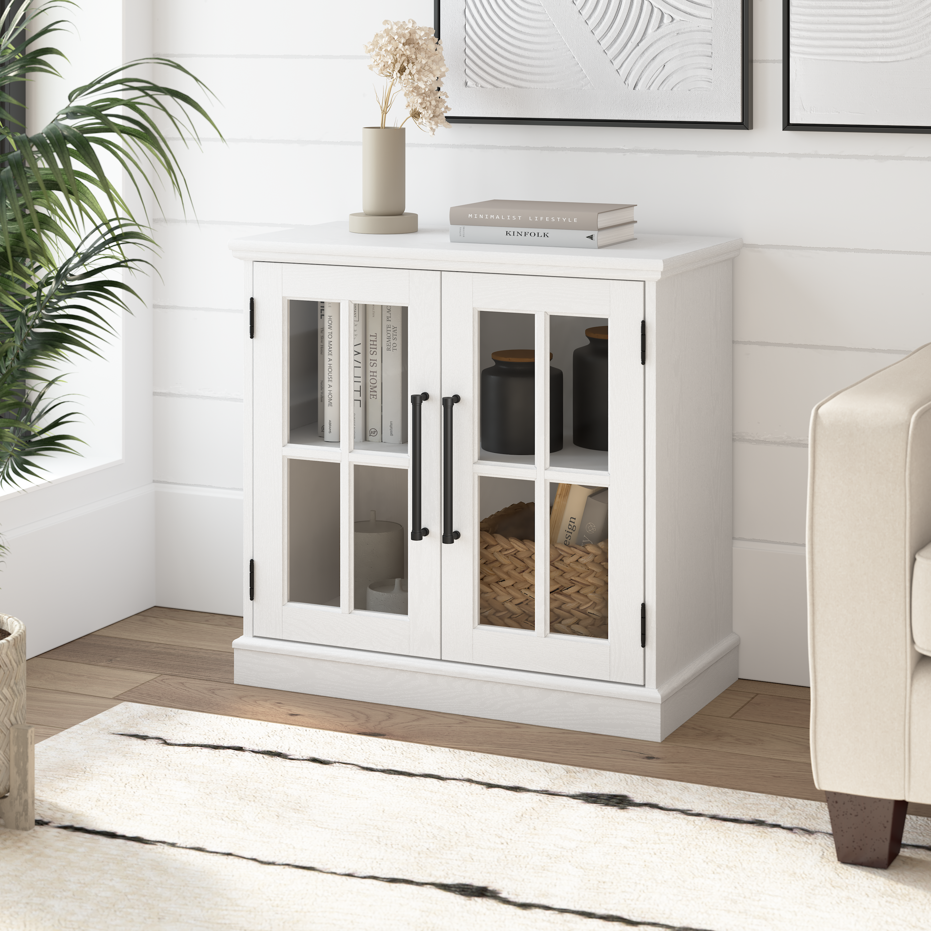 Shop Bush Furniture Westbrook 32W Storage Cabinet with Glass Doors 01 WBV132WAS-03 #color_white ash