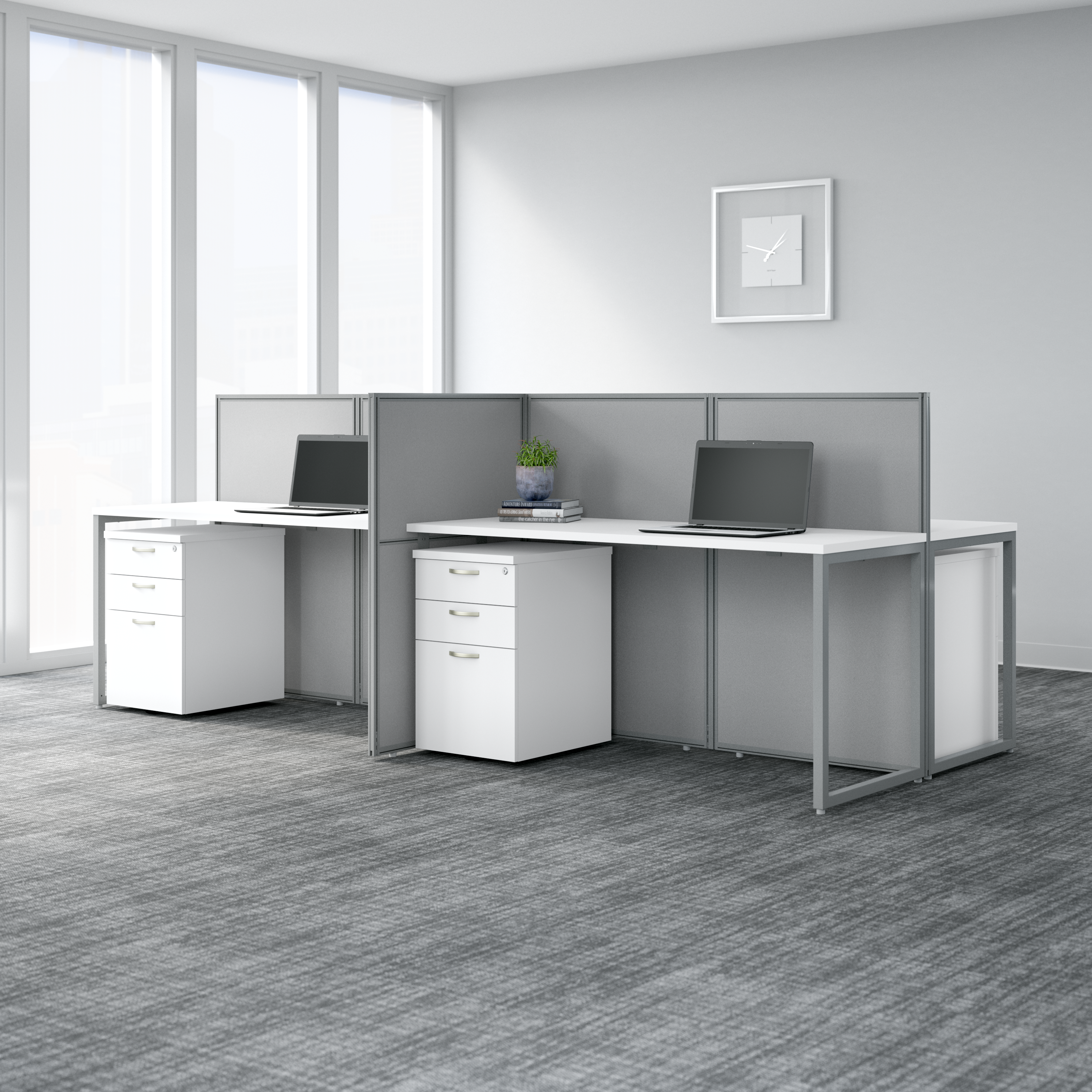 Shop Bush Business Furniture Easy Office 60W 2 Person Cubicle Desk Workstation with 45H Panels 08 EOD460WH-03K #color_pure white/silver gray fabric