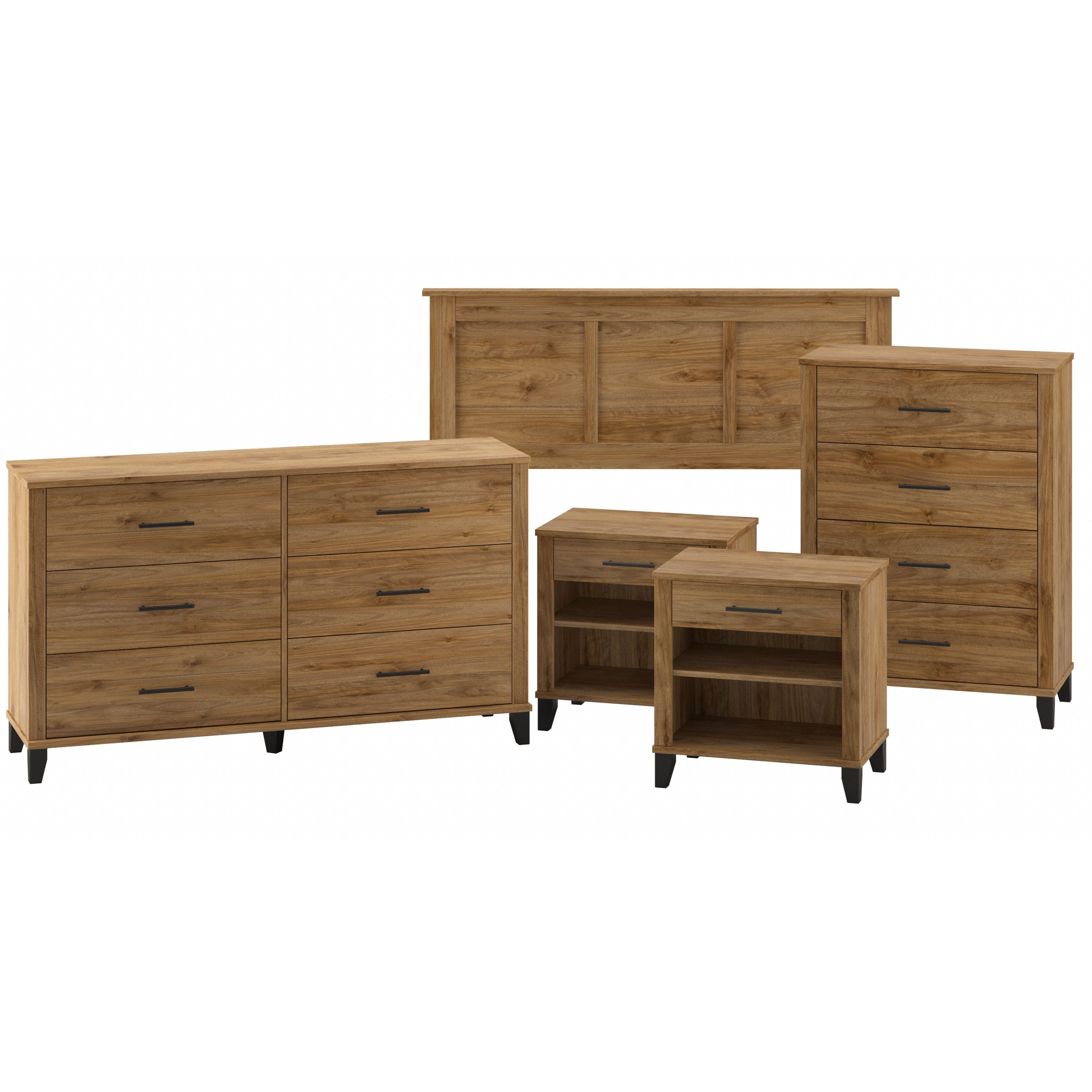 Shop Bush Furniture Somerset Full/Queen Size Headboard, Dressers and Nightstands Bedroom Set 02 SET036FW #color_fresh walnut
