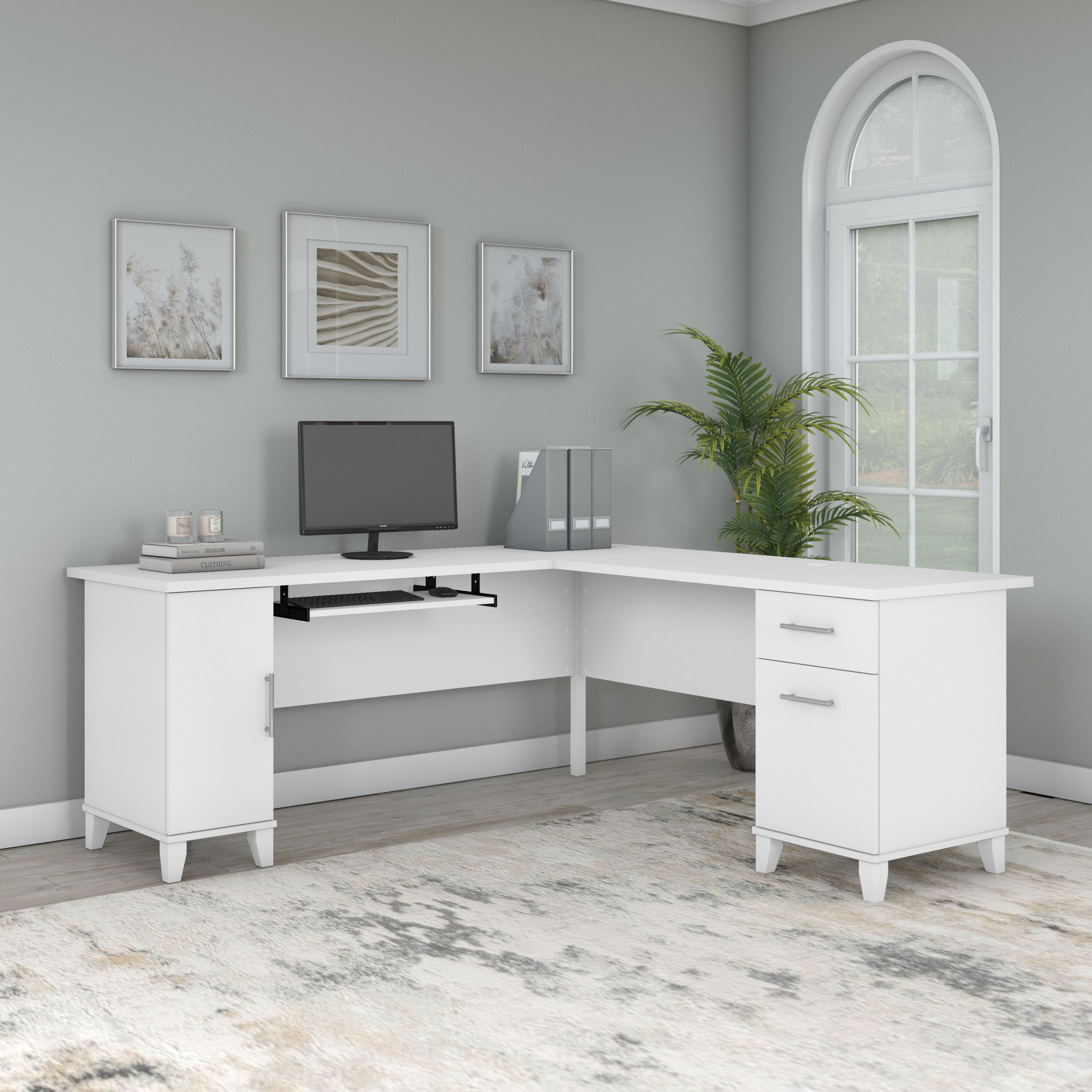 Shop Bush Furniture Somerset 72W L Shaped Desk with Storage 01 WC81910K #color_white