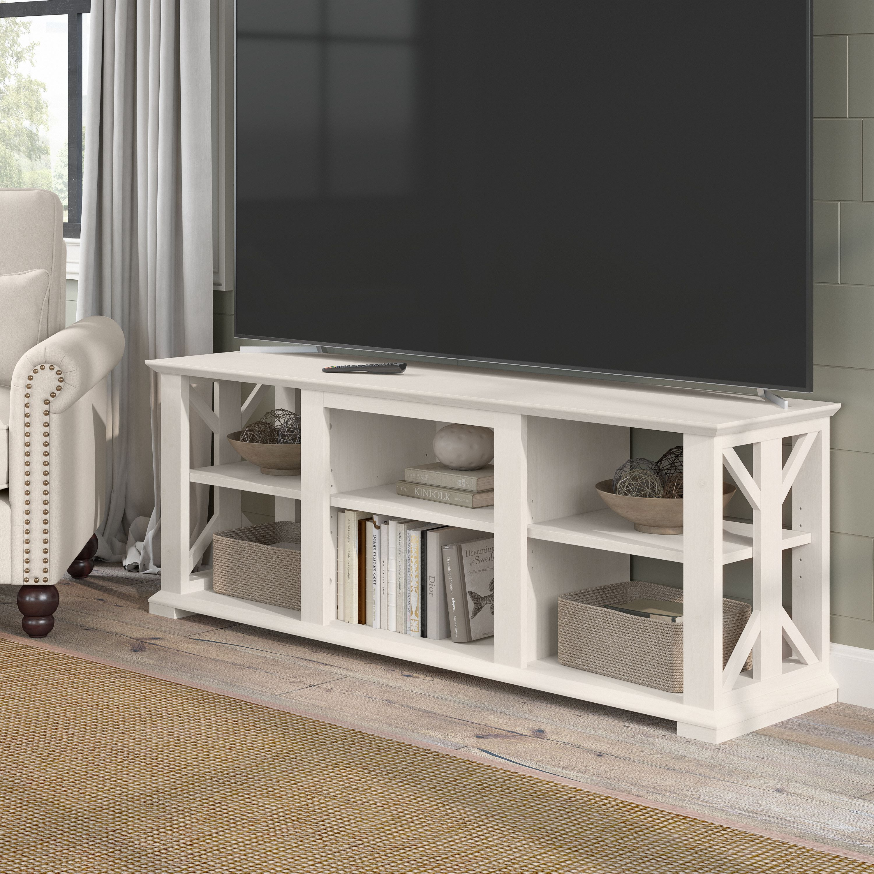 Shop Bush Furniture Homestead Farmhouse TV Stand for 70 Inch TV 01 HOV160LW-03 #color_linen white oak