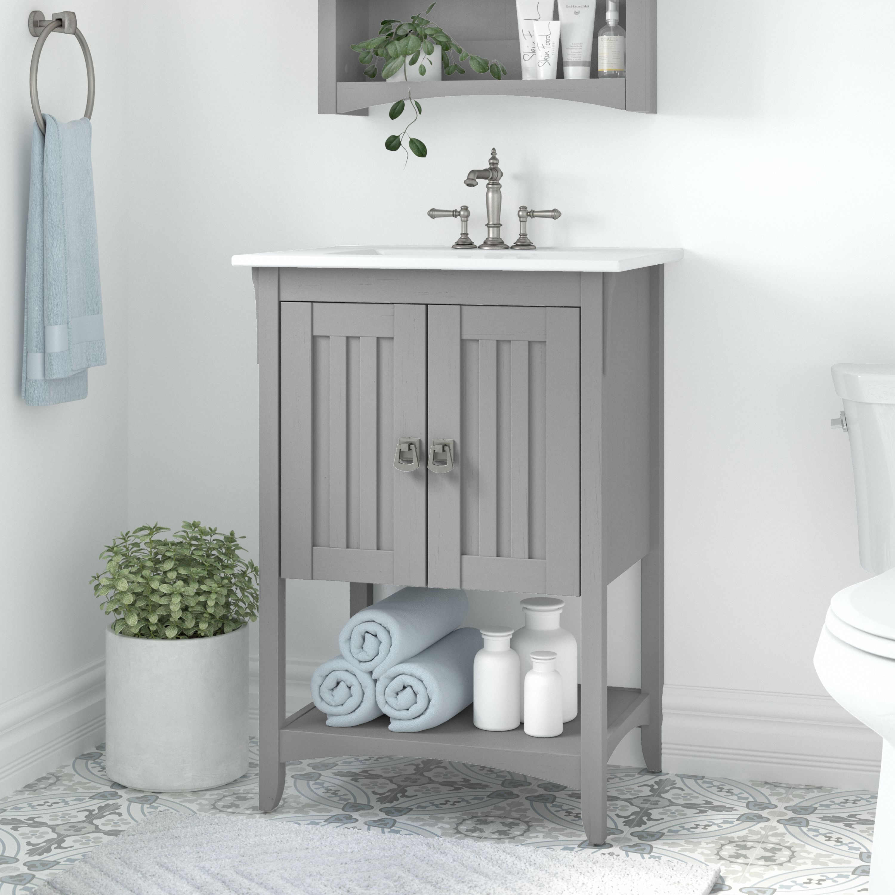 Shop Bush Furniture Salinas 24W Bathroom Vanity with Sink 01 SAVN124CG-03K #color_cape cod gray