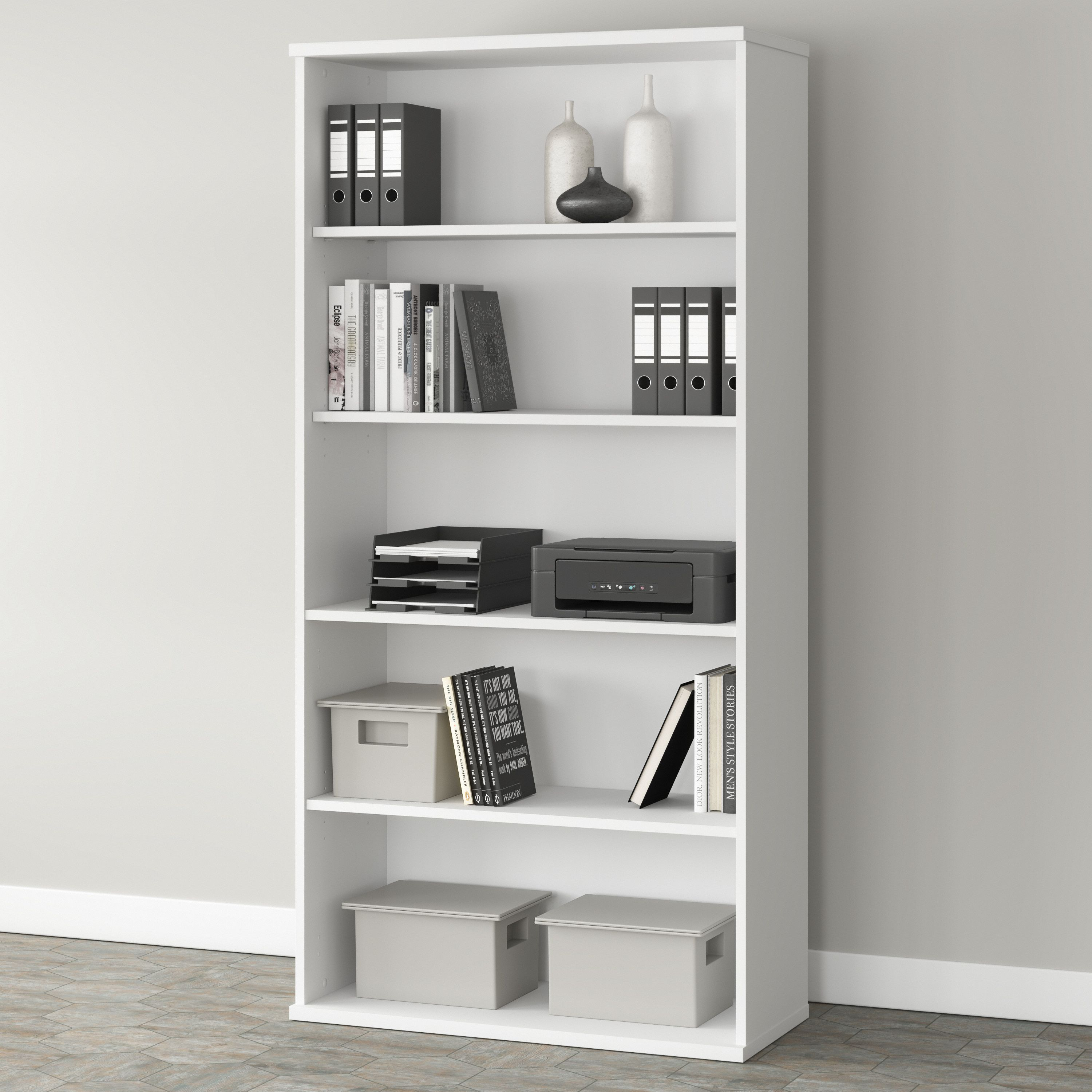 Shop Bush Business Furniture Studio A Tall 5 Shelf Bookcase 01 SDB7236WH-Z #color_white