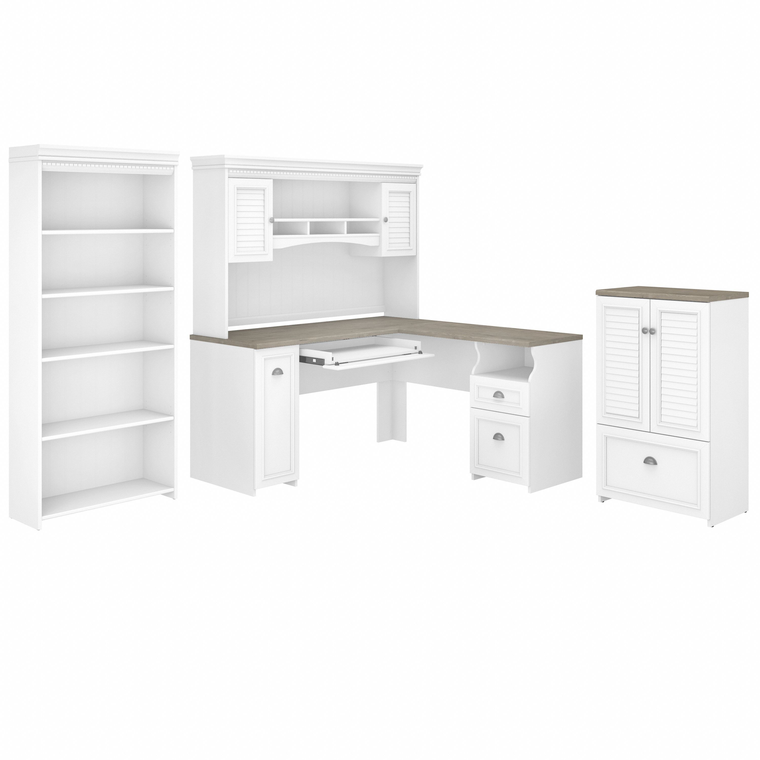 Shop Bush Furniture Fairview 60W L Shaped Desk with Hutch, 5 Shelf Bookcase and Storage 02 FV011G2W #color_shiplap gray