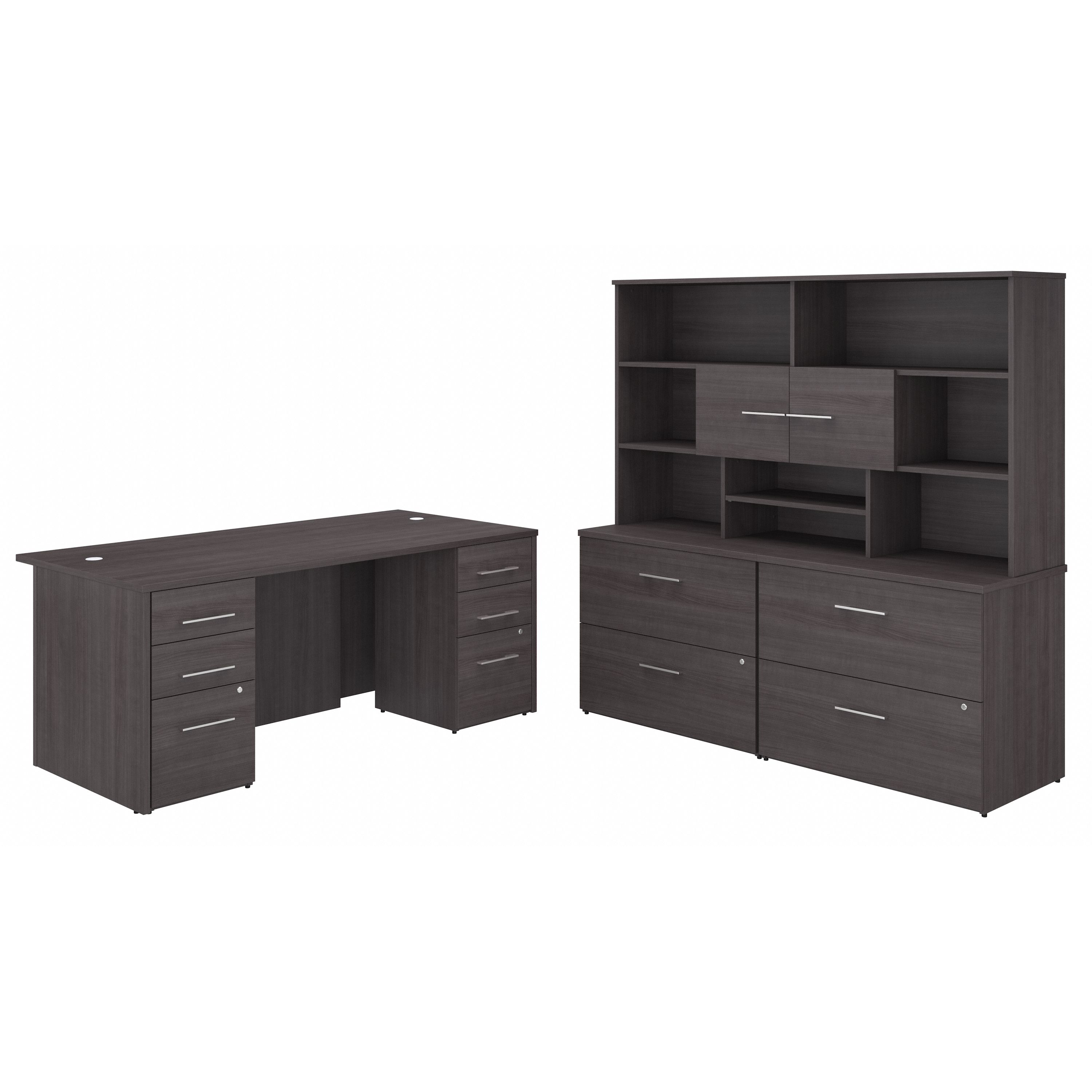 Shop Bush Business Furniture Office 500 72W x 36D Executive Desk with Drawers, Lateral File Cabinets and Hutch 02 OF5001SGSU #color_storm gray