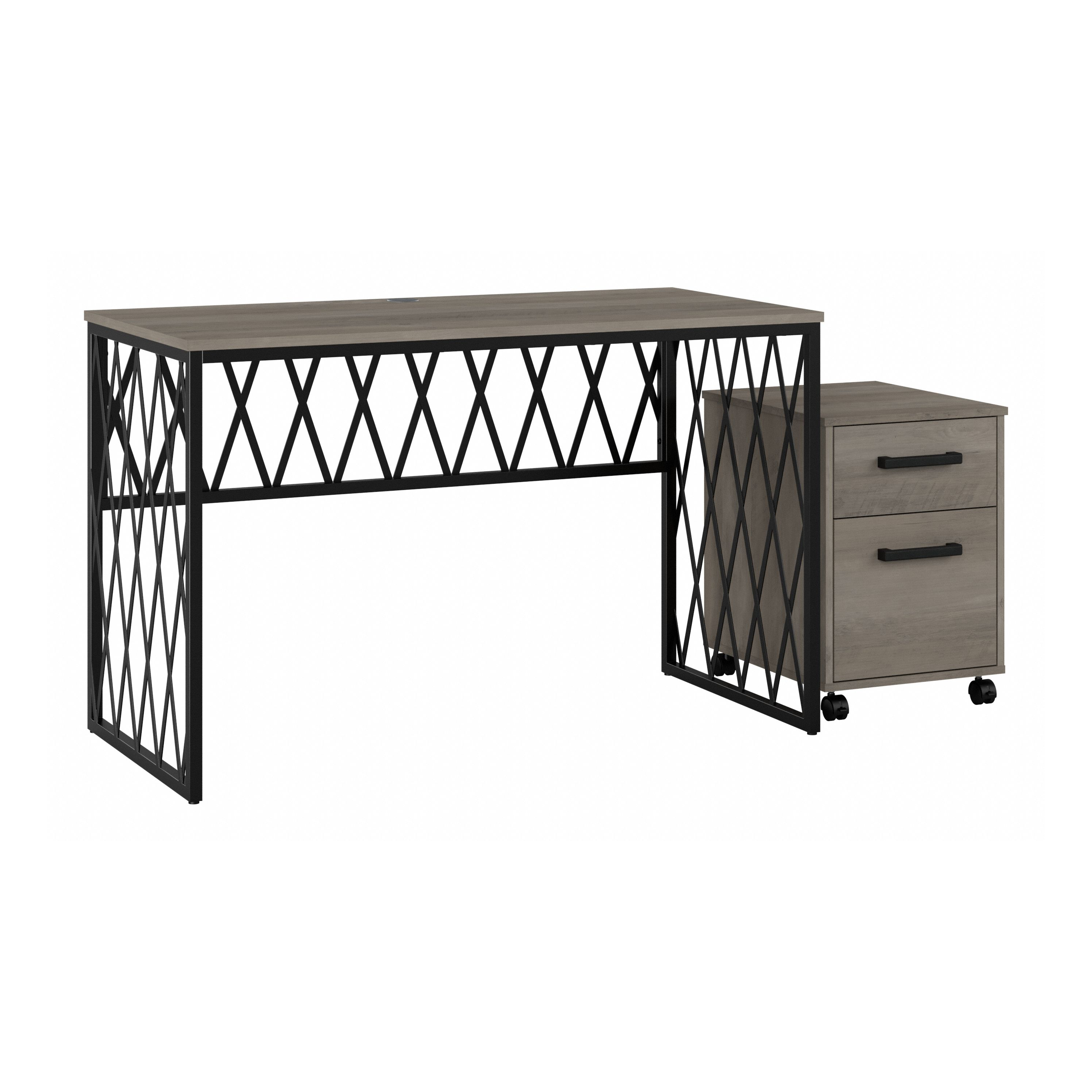 Shop Bush Furniture City Park 48W Industrial Writing Desk with Mobile File Cabinet 02 CPK003DG #color_driftwood gray