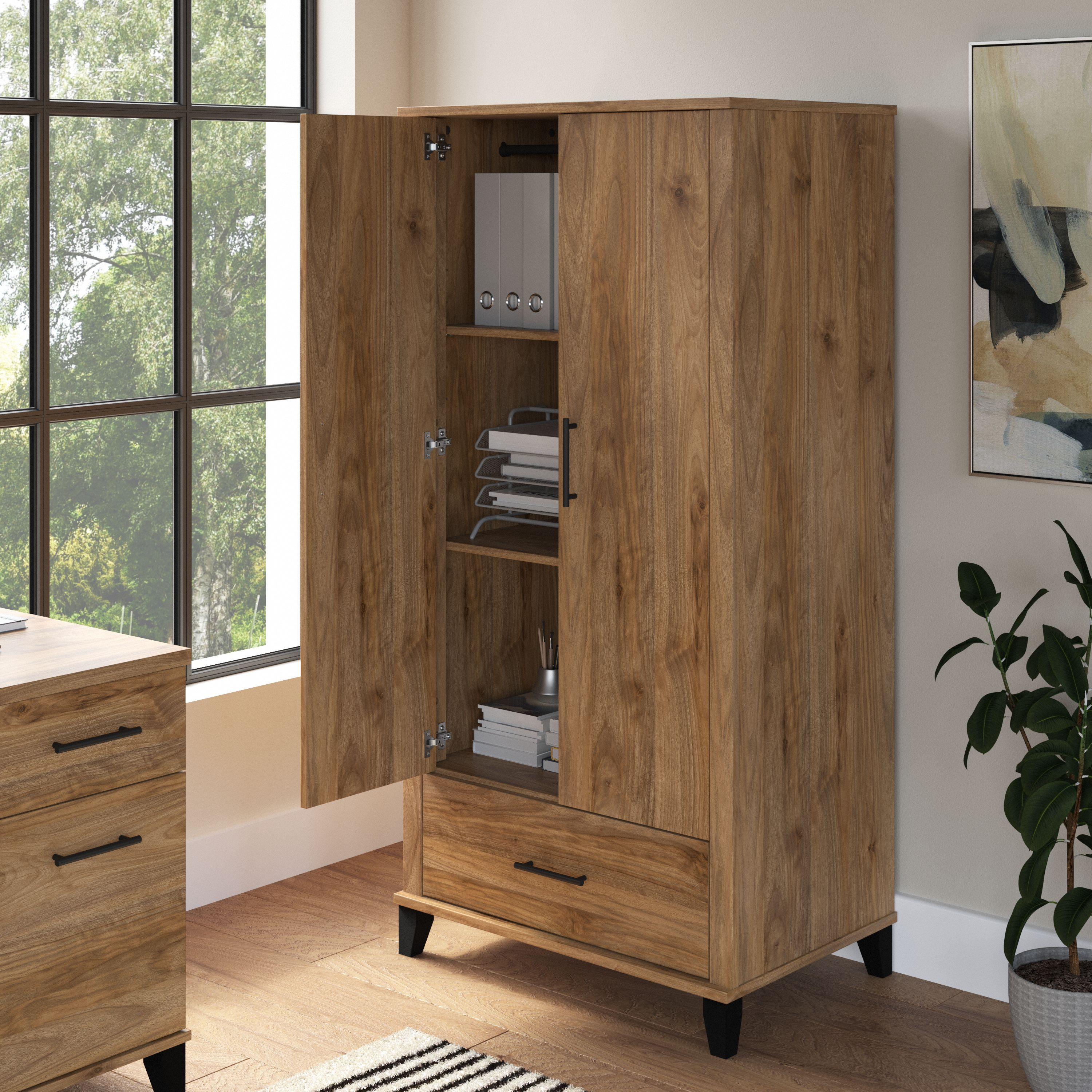 Shop Bush Furniture Somerset Tall Storage Cabinet with Doors and Drawer 06 STS166FWK-Z2 #color_fresh walnut