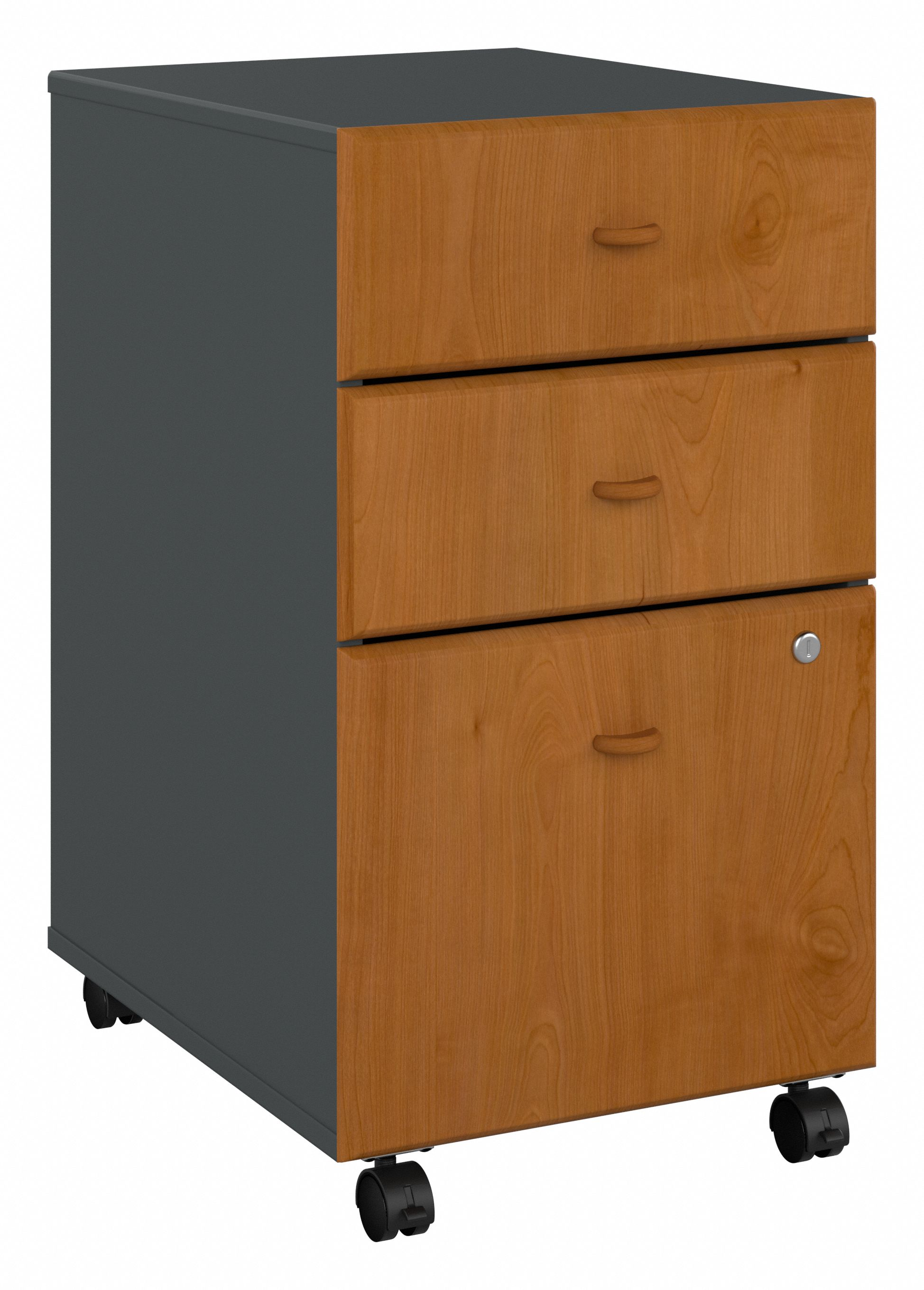 Shop Bush Business Furniture Series A 3 Drawer Mobile File Cabinet 02 WC57453PSU #color_natural cherry/slate