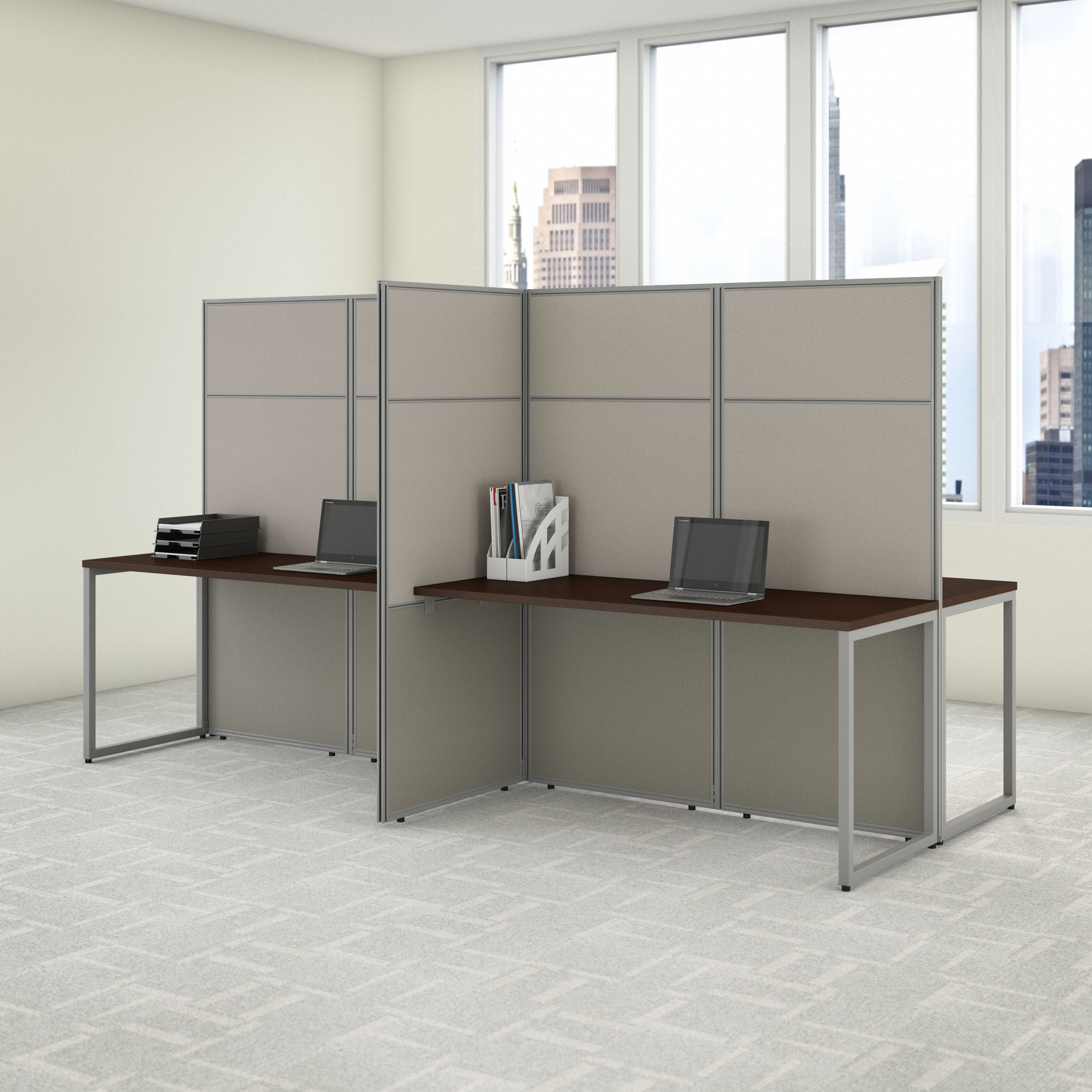 Shop Bush Business Furniture Easy Office 60W 4 Person Cubicle Desk Workstation with 66H Panels 01 EODH660MR-03K #color_mocha cherry